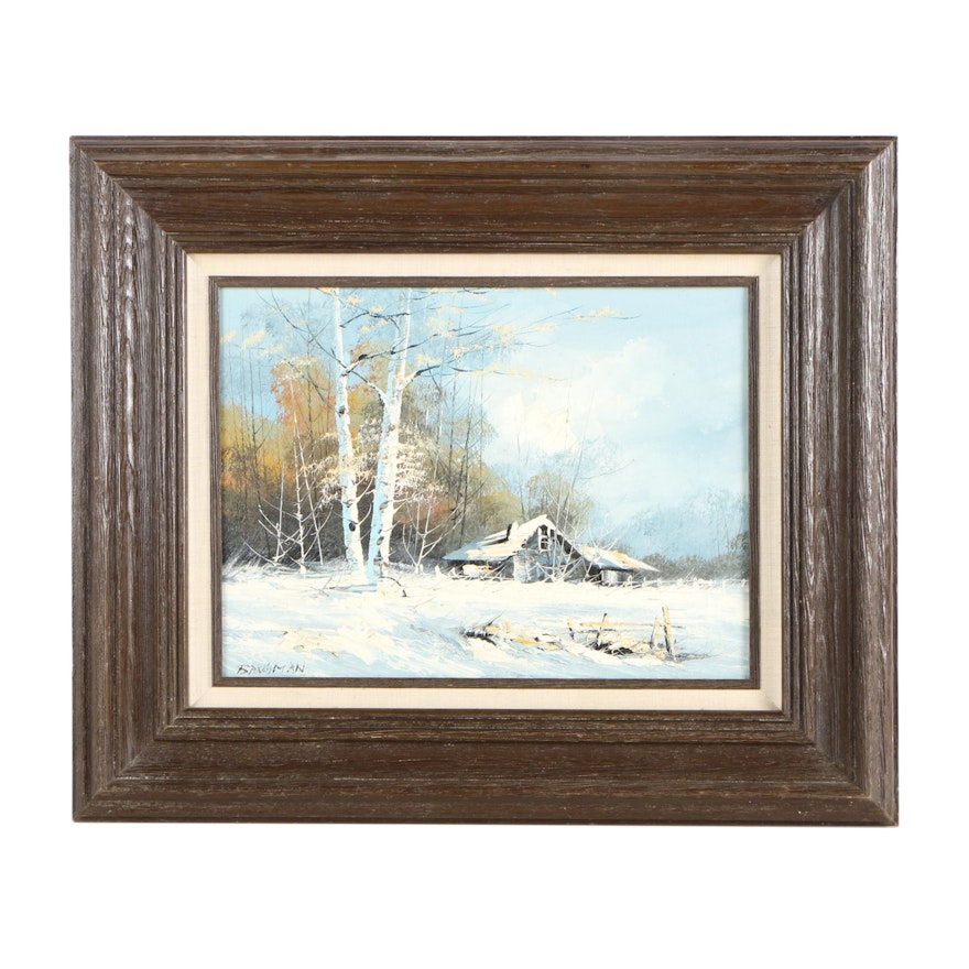 Bangman Oil Painting of a Winter Cottage