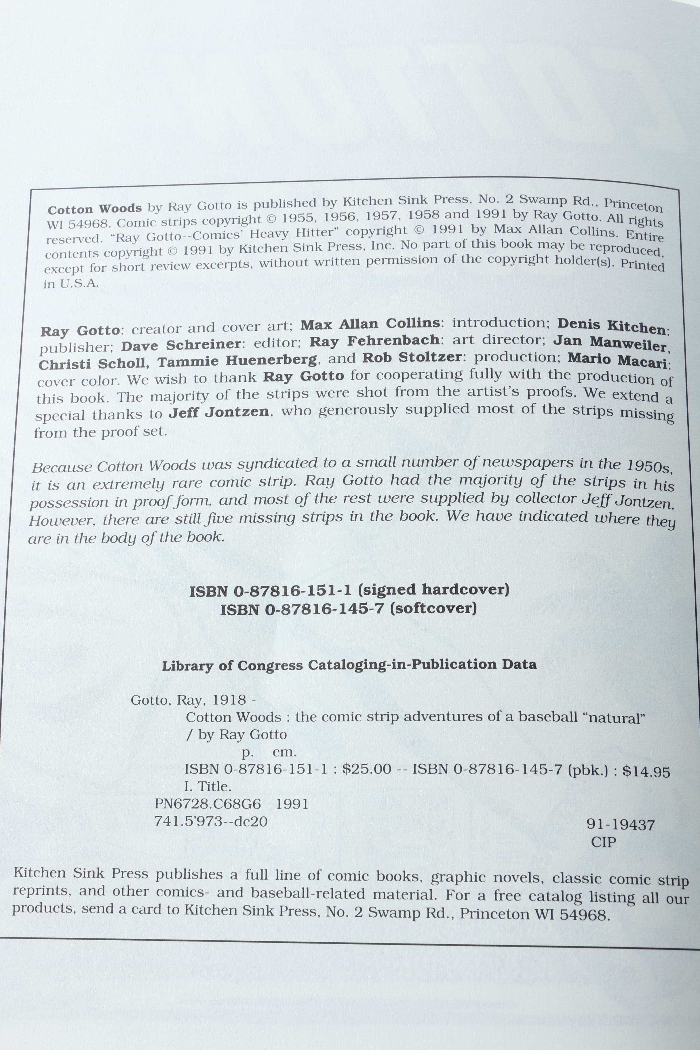 1991 "Cotton Woods" by Ray Gotto Hardcover Graphic Novel