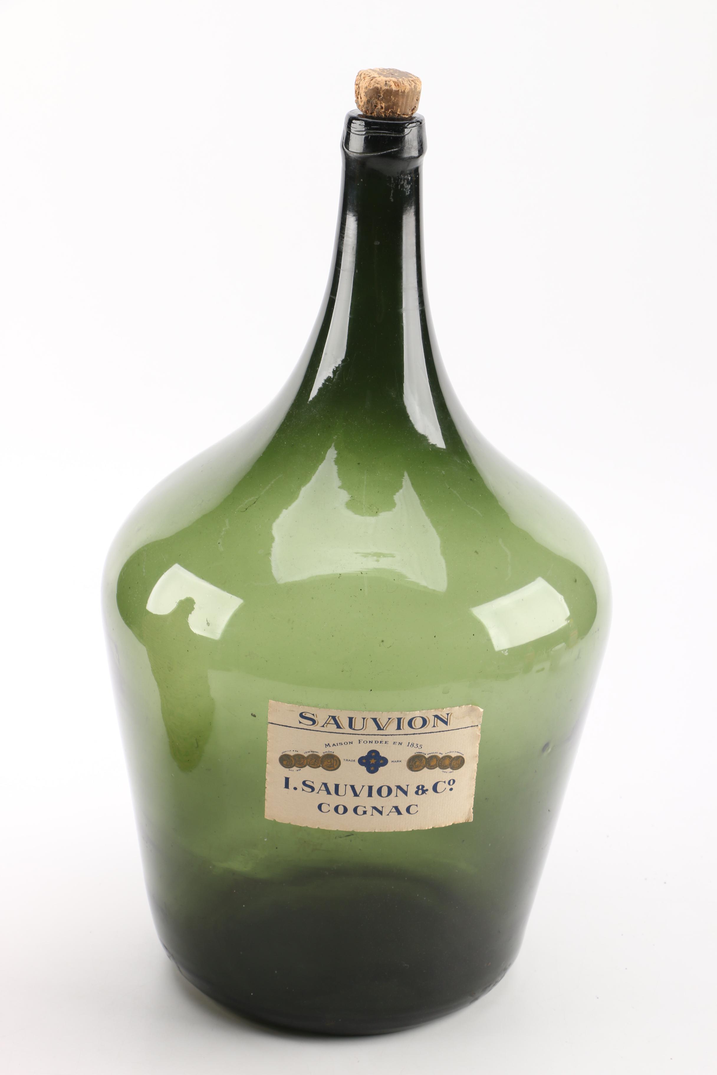PRIORITY-Sauvion Cognac Green Bottle and Bottle with Wicker Cover