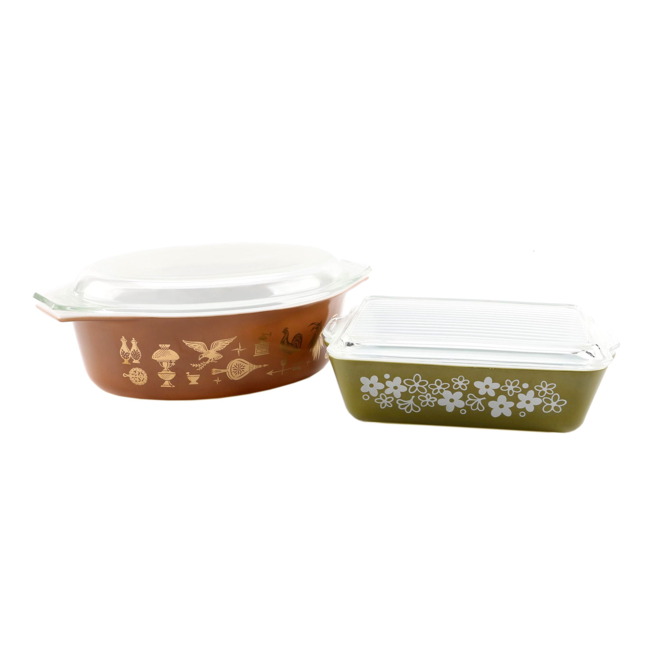 Vintage Pyrex Baking Dishes Including "Spring Blossom" and "Early American"