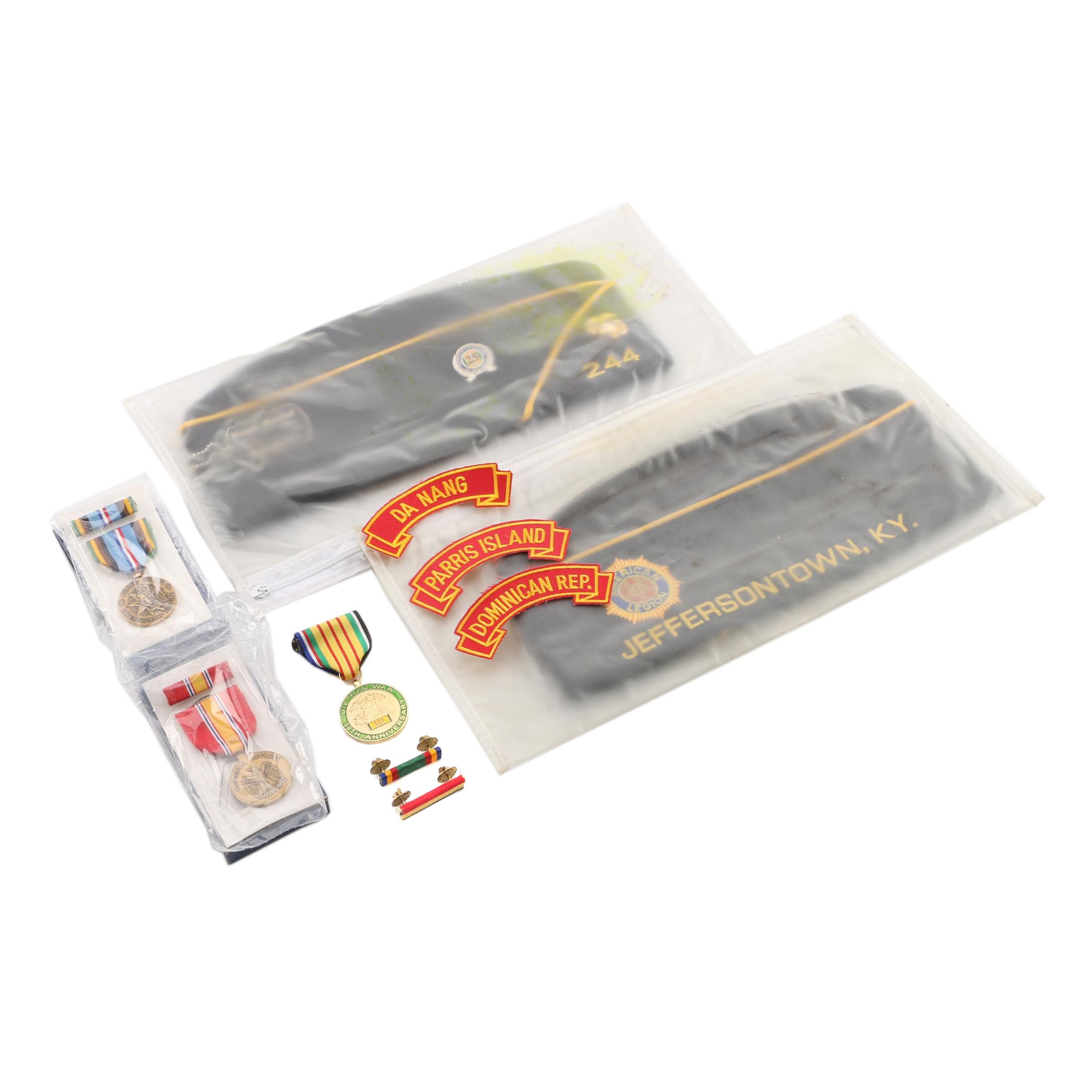 Military Medals, Patches, and American Legion Uniform Caps