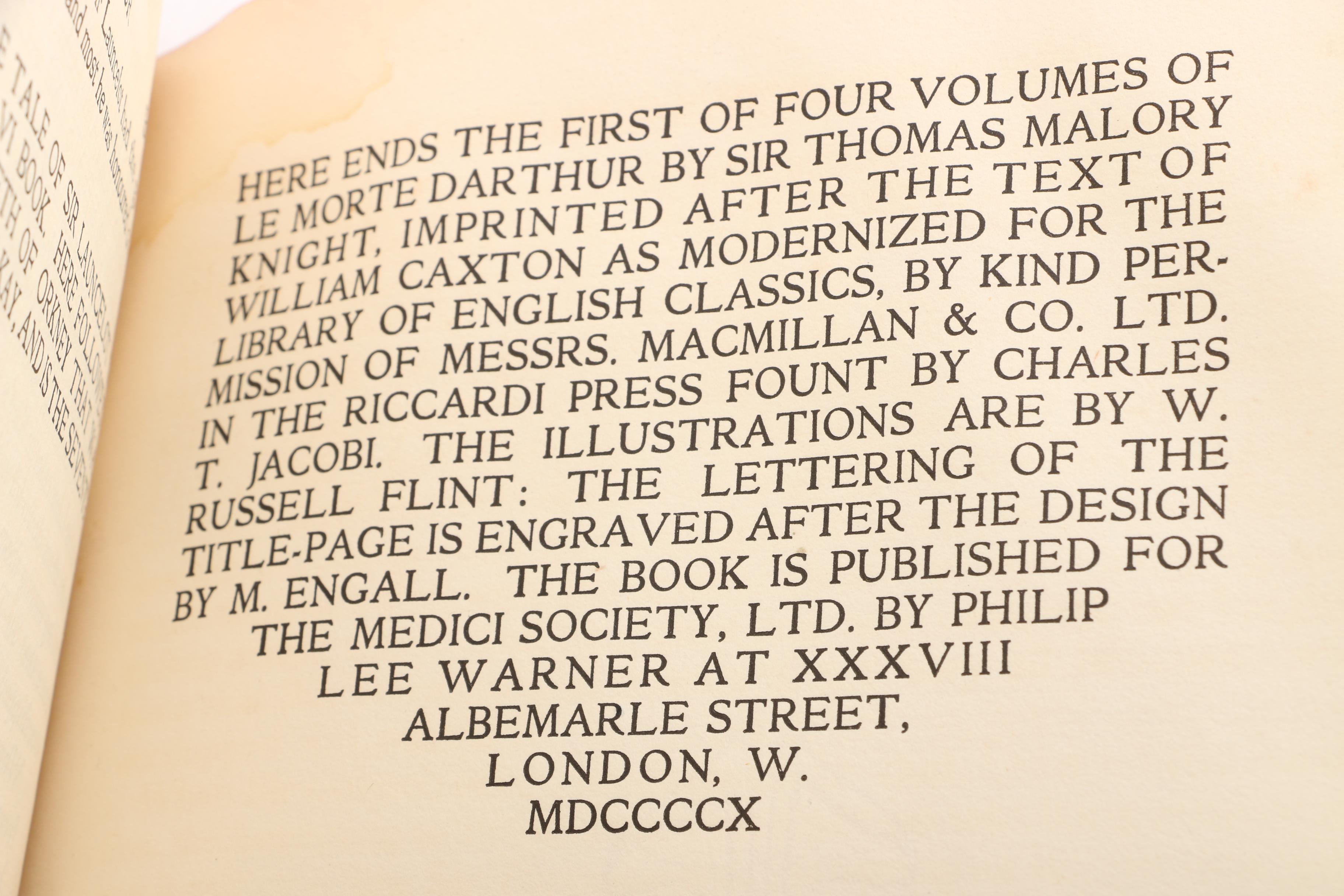 1910 Limited Edition "Le Morte d'Arthur" Illustrated by W. Russell Flint