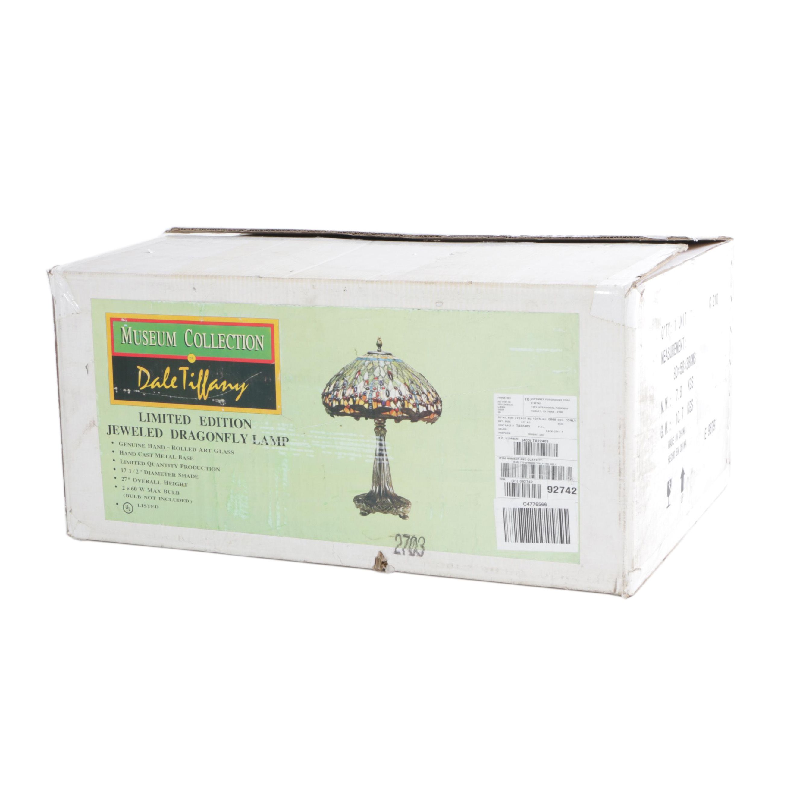 Dale Tiffany Limited Edition "Jeweled Dragonfly" Table Lamp