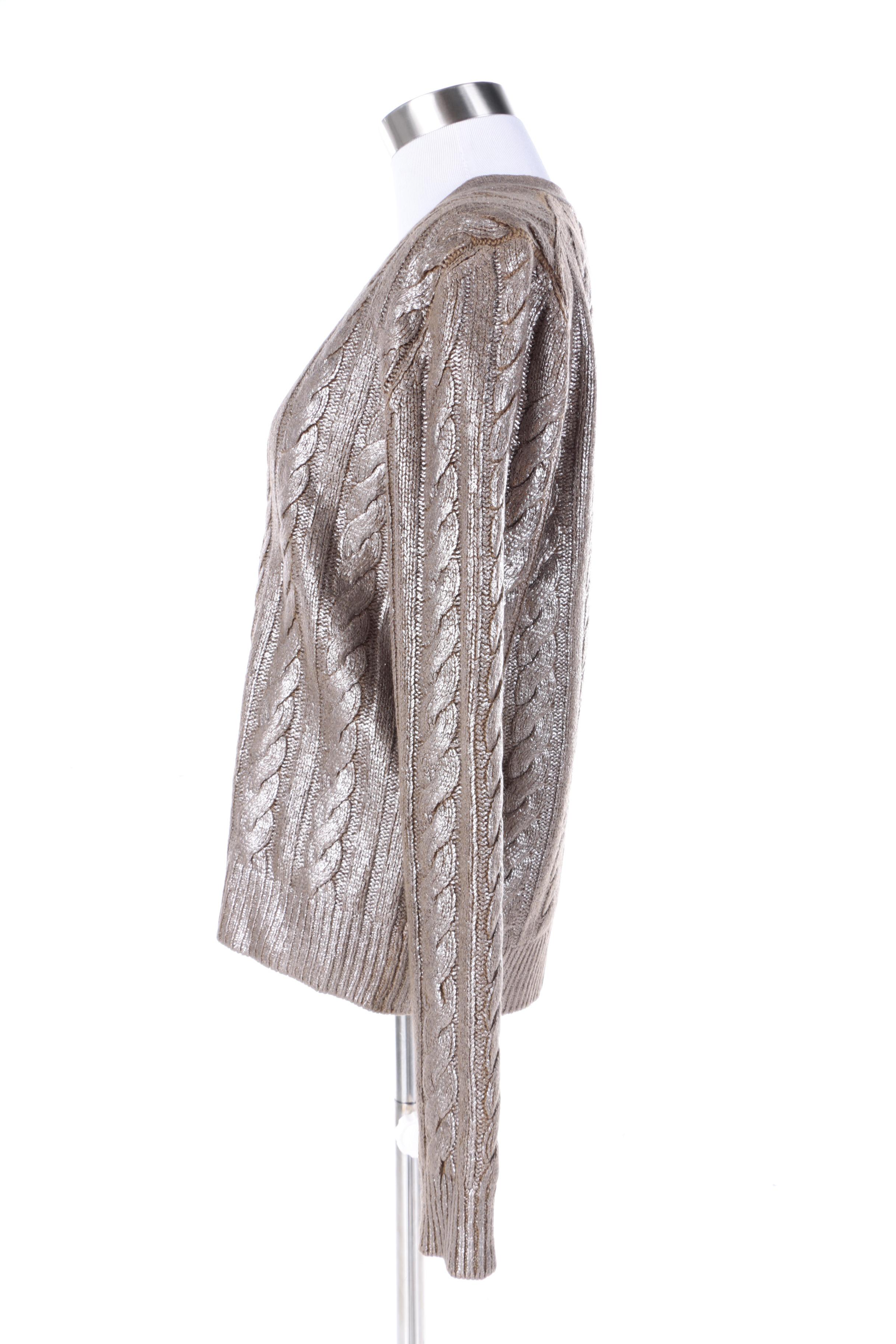 Women's Prada Metallic Silver Coated Cashmere Blend Cardigan Sweater