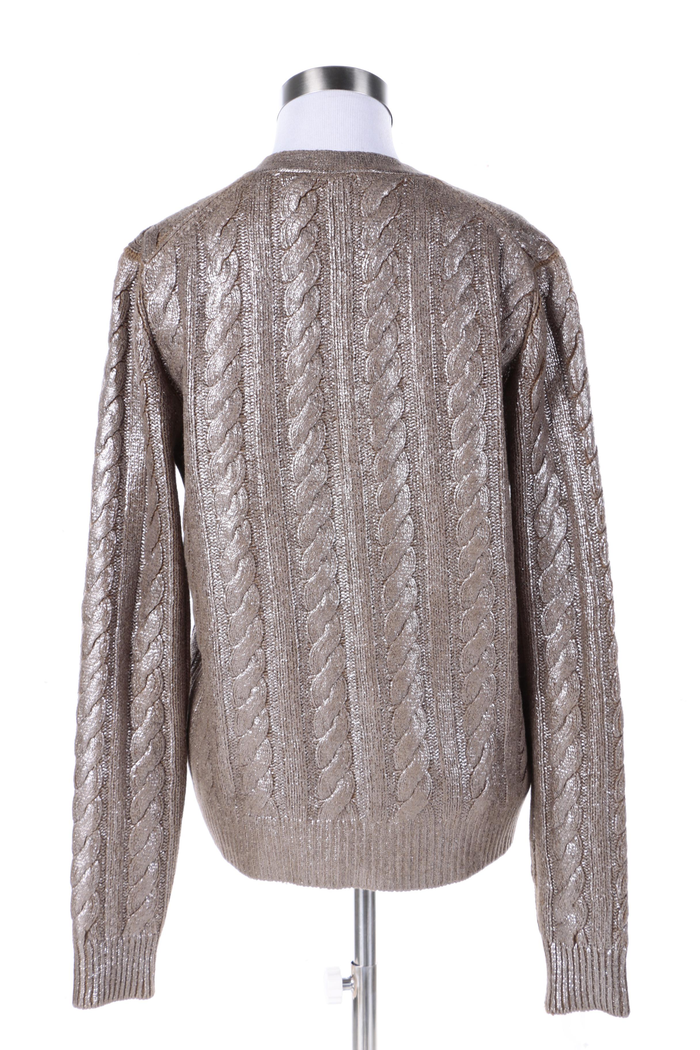 Women's Prada Metallic Silver Coated Cashmere Blend Cardigan Sweater
