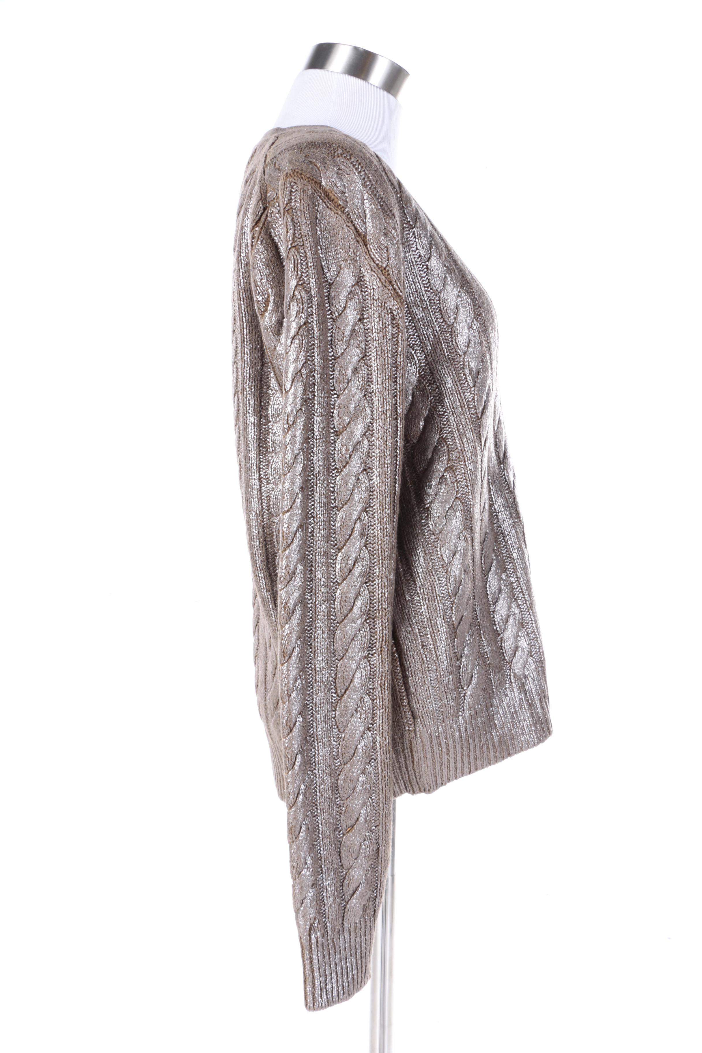 Women's Prada Metallic Silver Coated Cashmere Blend Cardigan Sweater