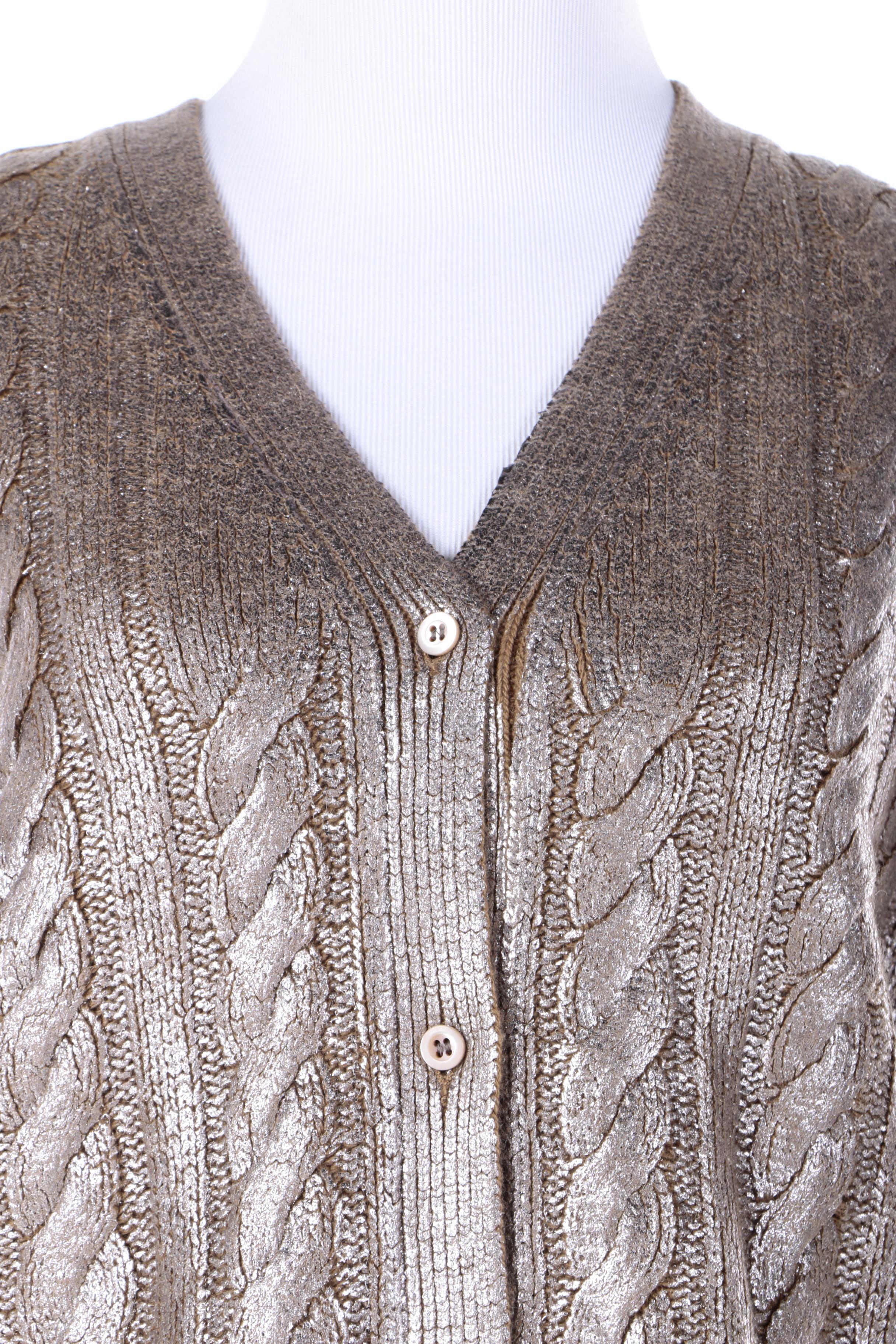 Women's Prada Metallic Silver Coated Cashmere Blend Cardigan Sweater