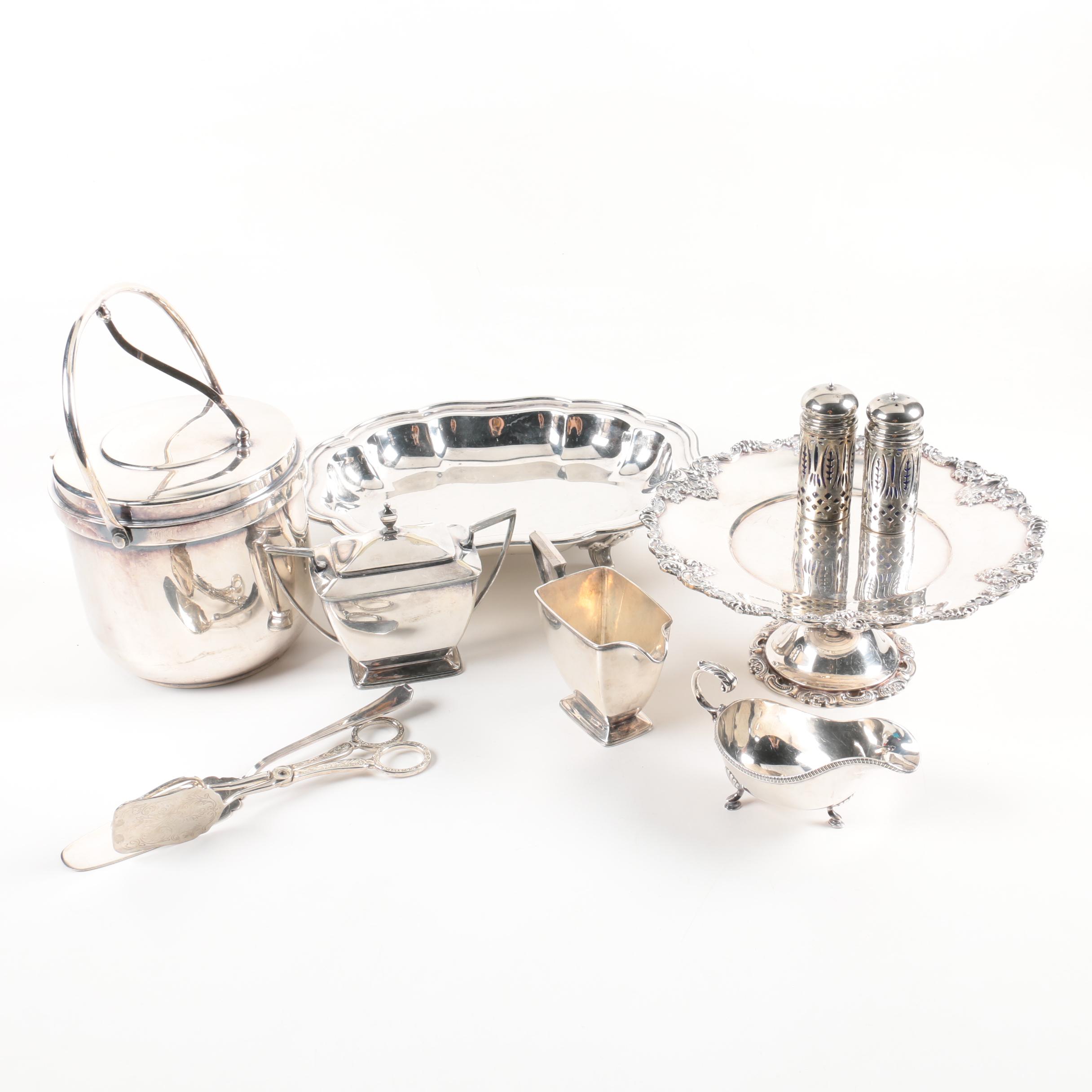 Wallace "Baroque" Silver Plate Cake Stand and Assorted Silver Plate Serveware