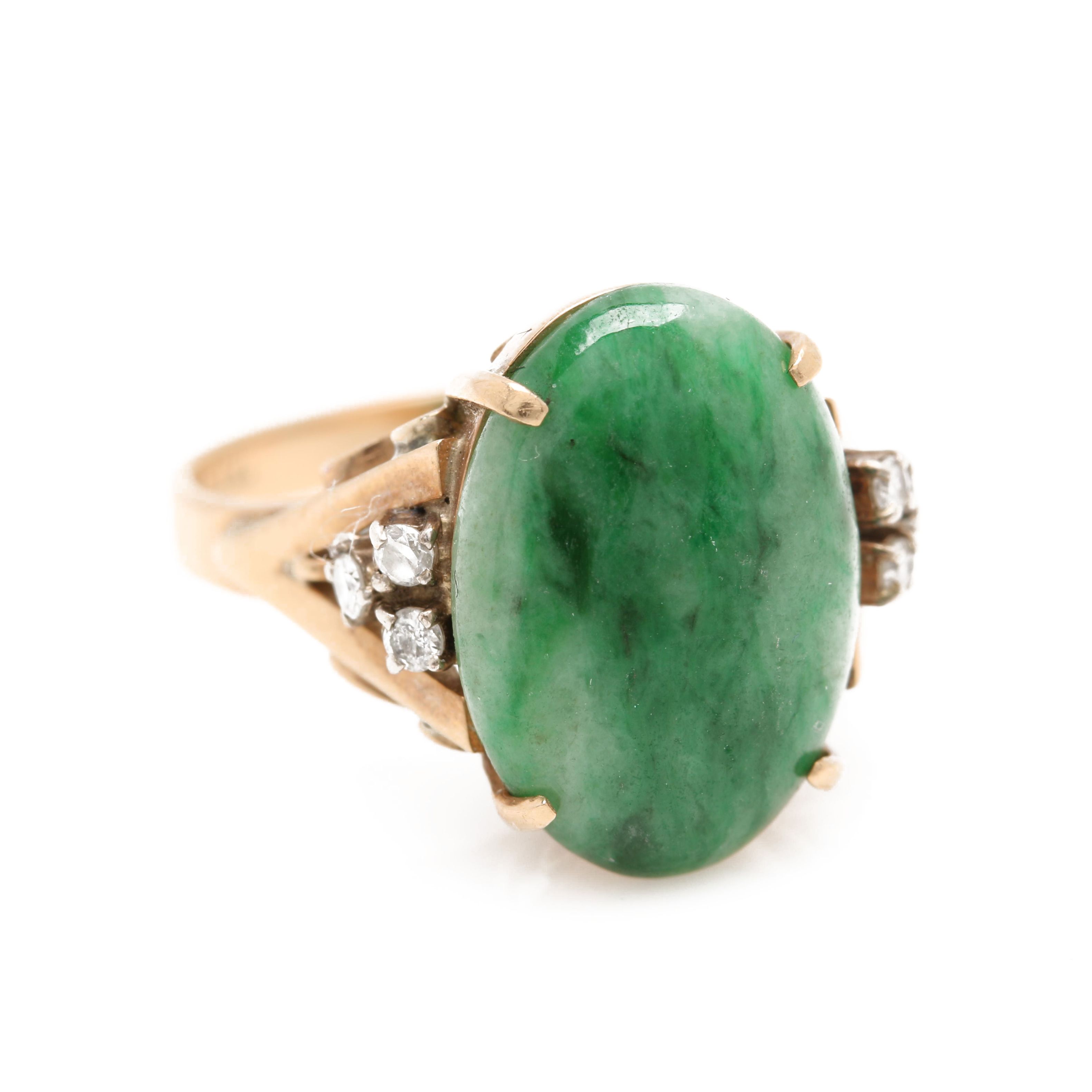 14K Yellow Gold Jadeite and Diamond Ring