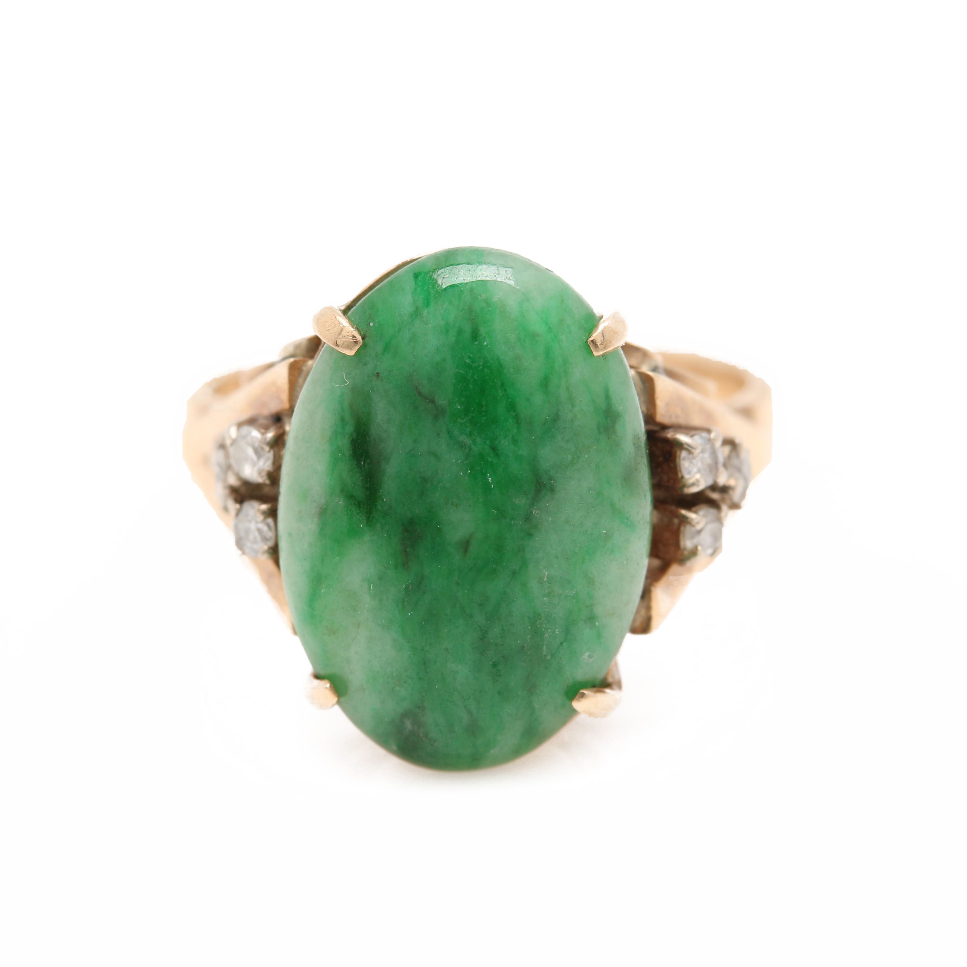 14K Yellow Gold Jadeite and Diamond Ring