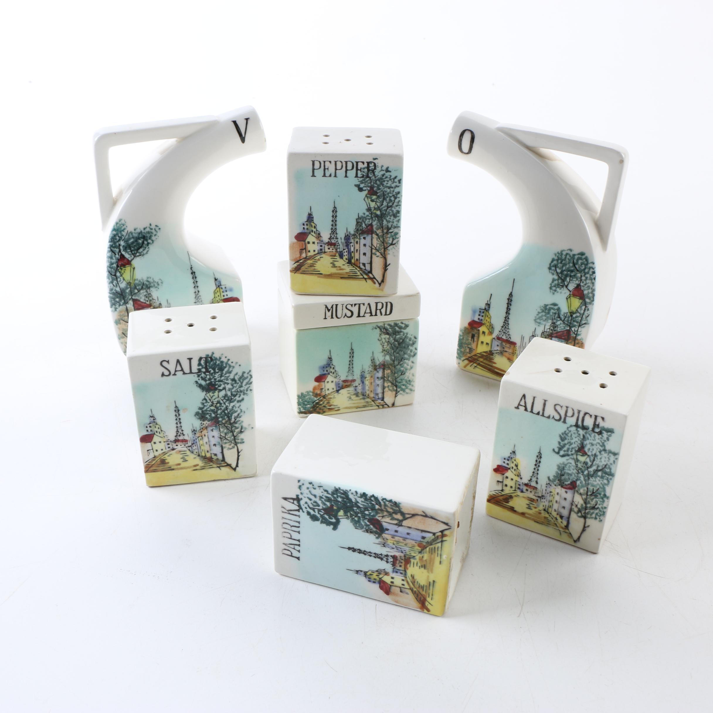 Vintage Japanese Spice Holders and Cruets with Parisian Scenes 1950s