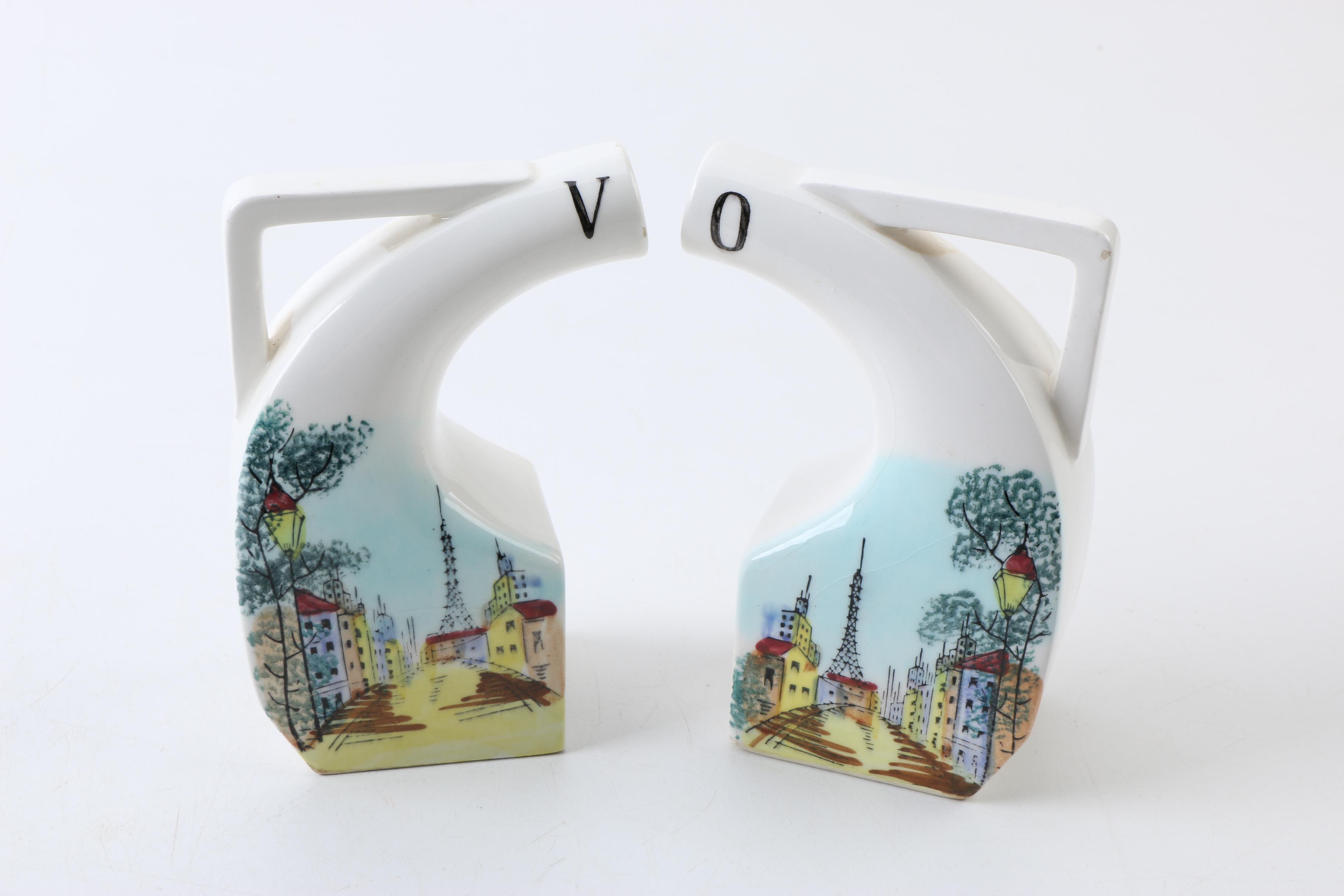 Vintage Japanese Spice Holders and Cruets with Parisian Scenes 1950s