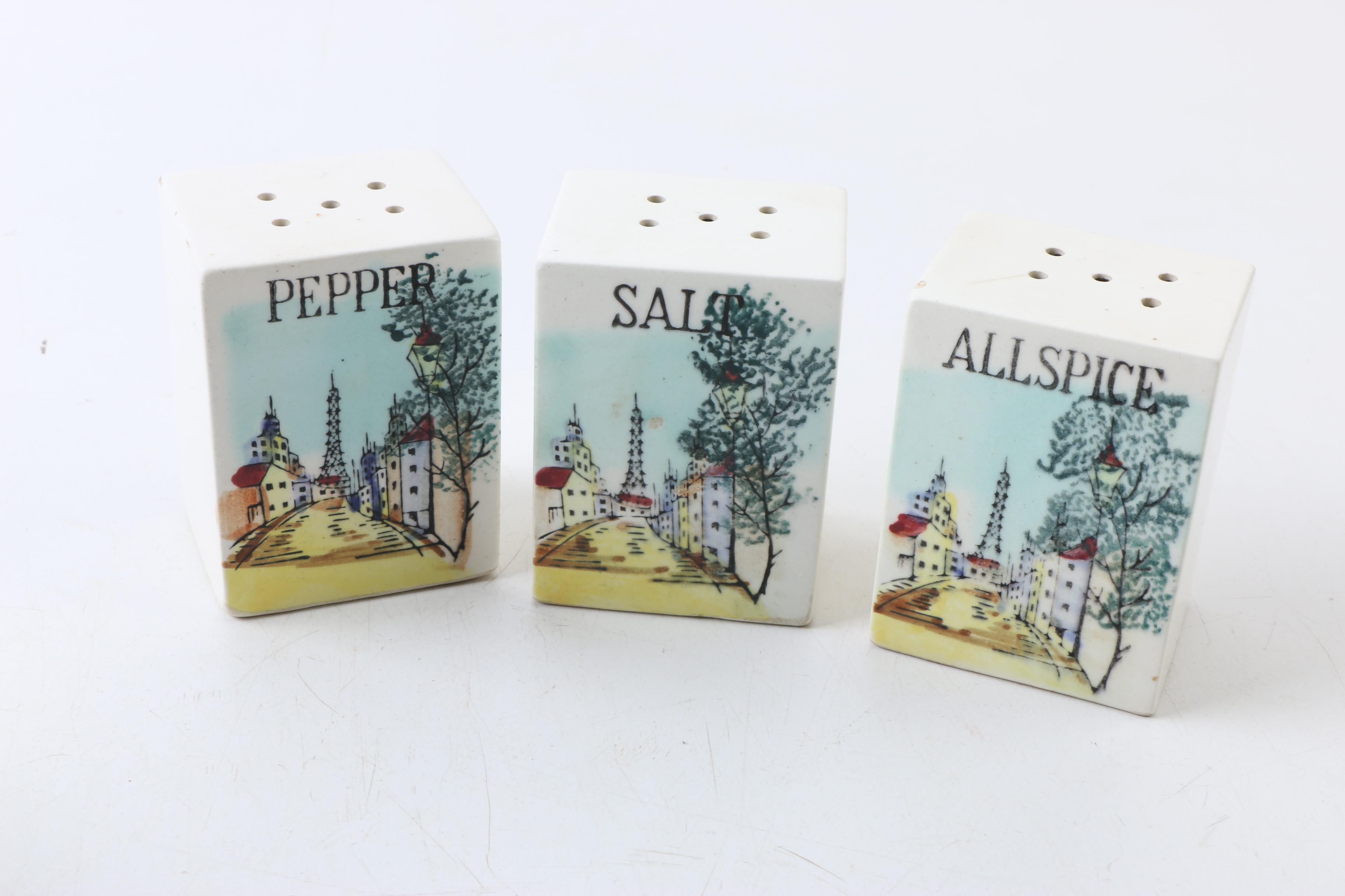 Vintage Japanese Spice Holders and Cruets with Parisian Scenes 1950s