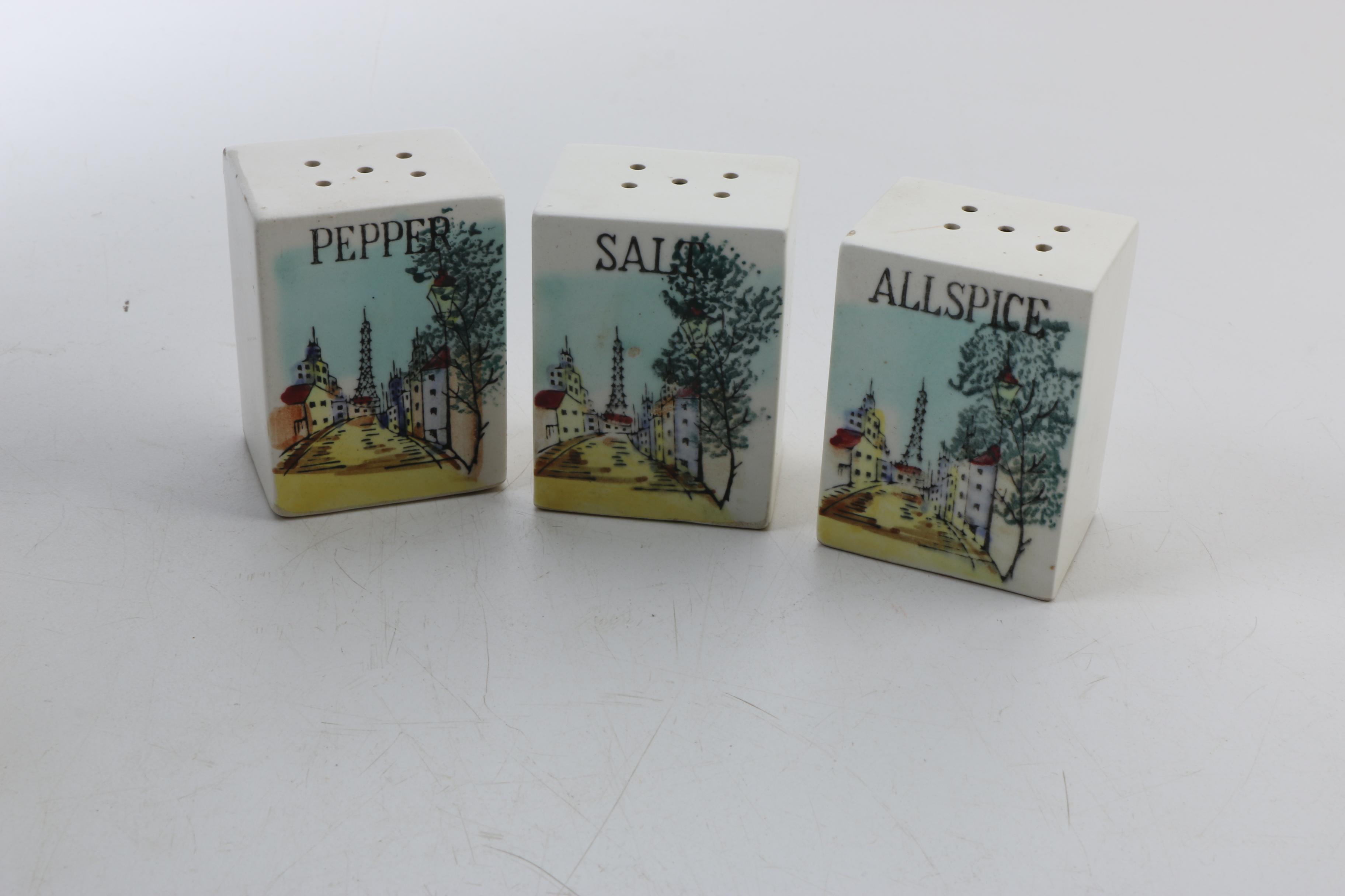 Vintage Japanese Spice Holders and Cruets with Parisian Scenes 1950s