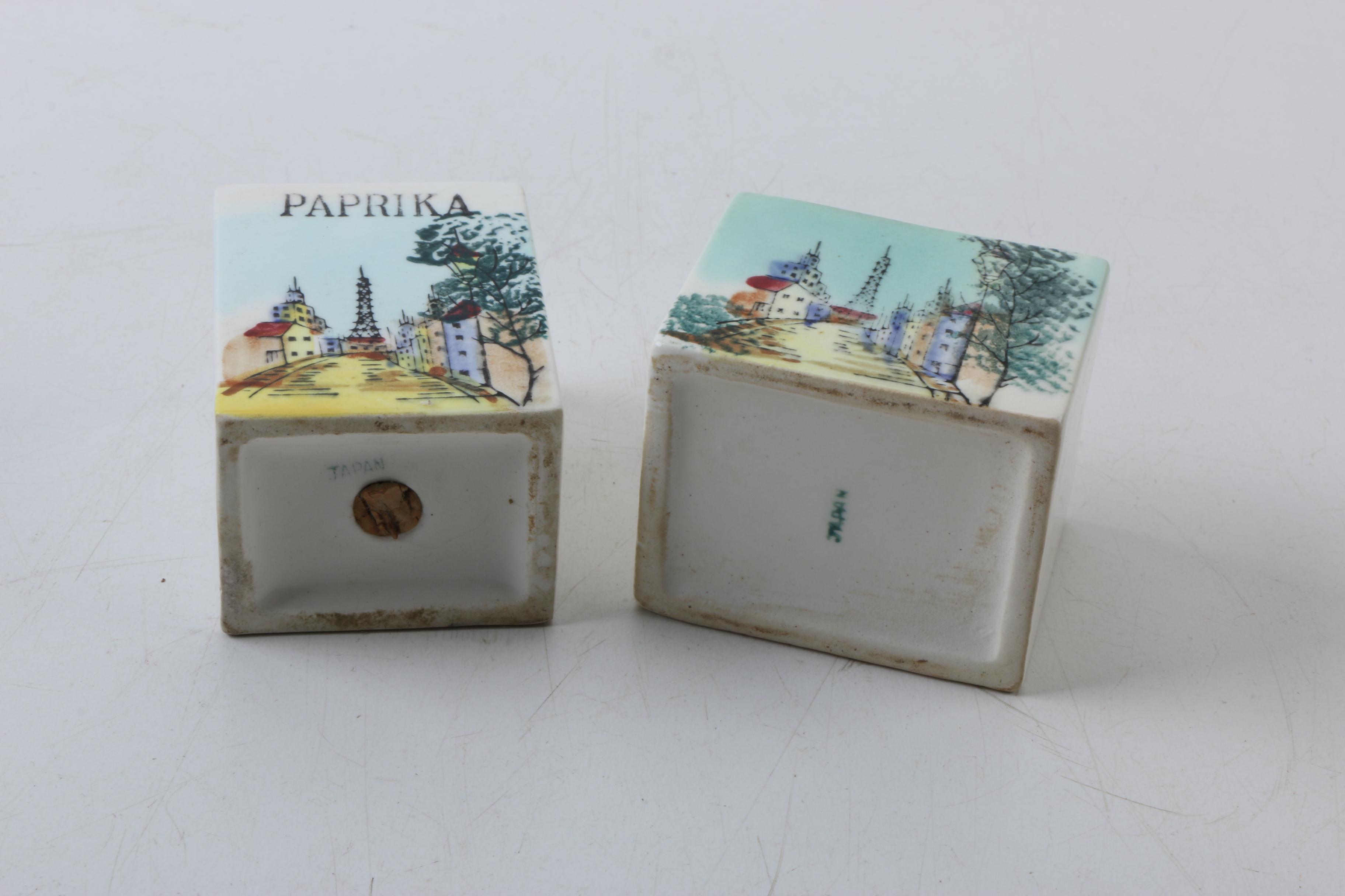 Vintage Japanese Spice Holders and Cruets with Parisian Scenes 1950s