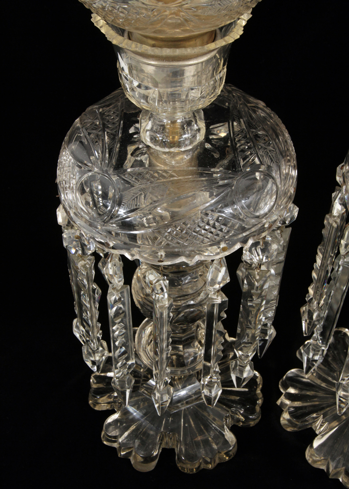 Pair of 19th Century Qajar Hand-Painted Baccarat Crystal Mantle Lusters