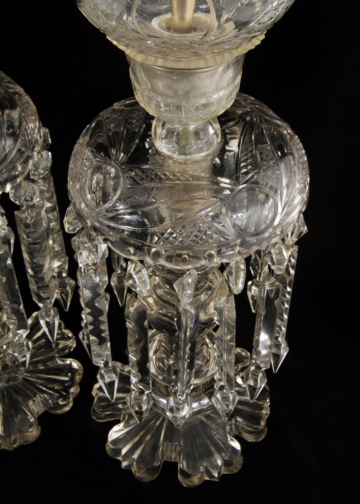 Pair of 19th Century Qajar Hand-Painted Baccarat Crystal Mantle Lusters