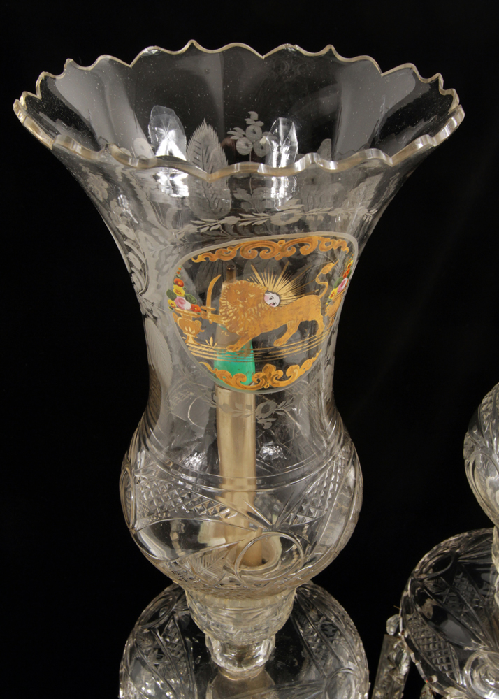 Pair of 19th Century Qajar Hand-Painted Baccarat Crystal Mantle Lusters