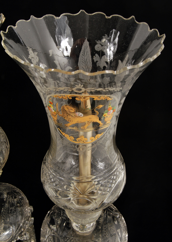 Pair of 19th Century Qajar Hand-Painted Baccarat Crystal Mantle Lusters