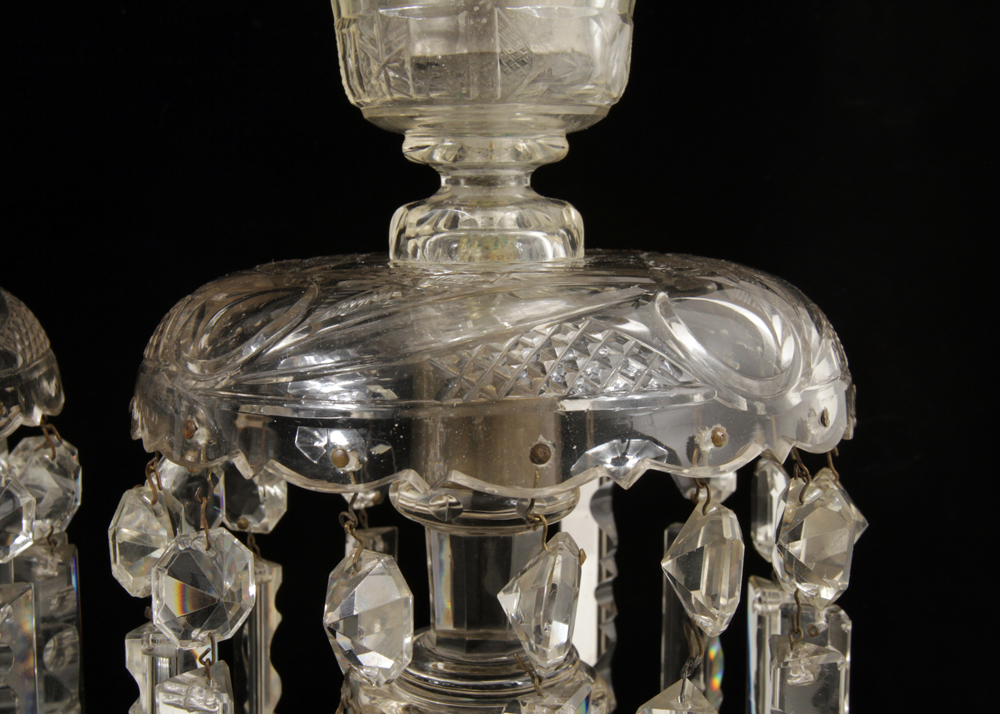 Pair of 19th Century Qajar Hand-Painted Baccarat Crystal Mantle Lusters