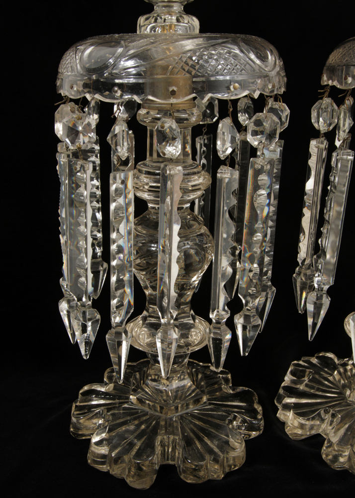 Pair of 19th Century Qajar Hand-Painted Baccarat Crystal Mantle Lusters