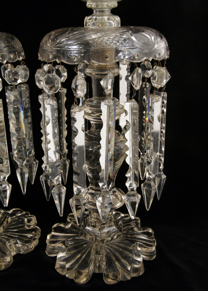 Pair of 19th Century Qajar Hand-Painted Baccarat Crystal Mantle Lusters