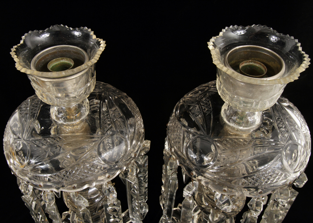 Pair of 19th Century Qajar Hand-Painted Baccarat Crystal Mantle Lusters