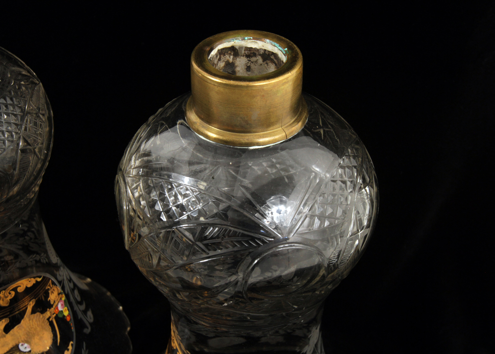 Pair of 19th Century Qajar Hand-Painted Baccarat Crystal Mantle Lusters