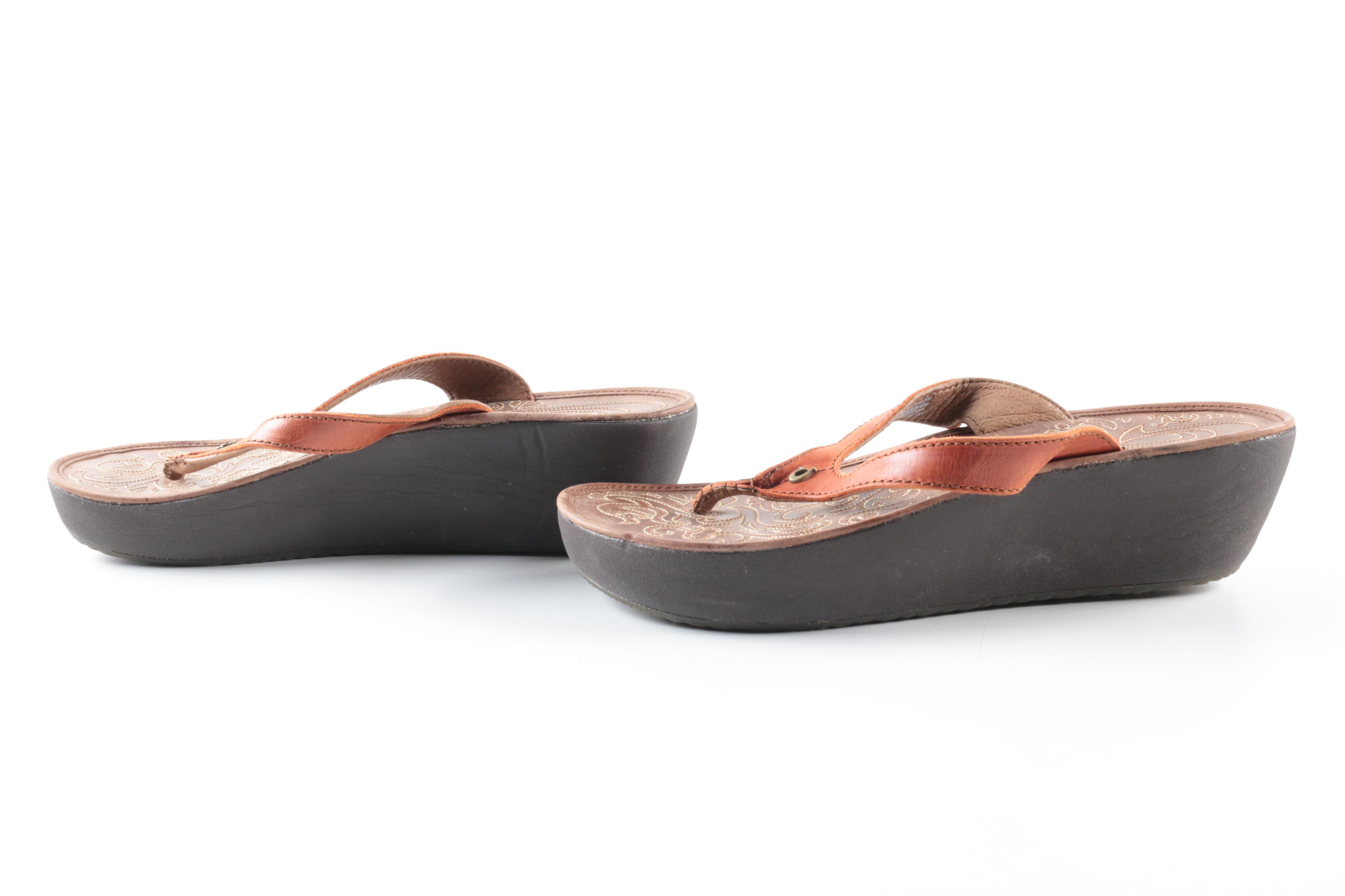 Olukai Women's Leather Wedge Thong Sandals