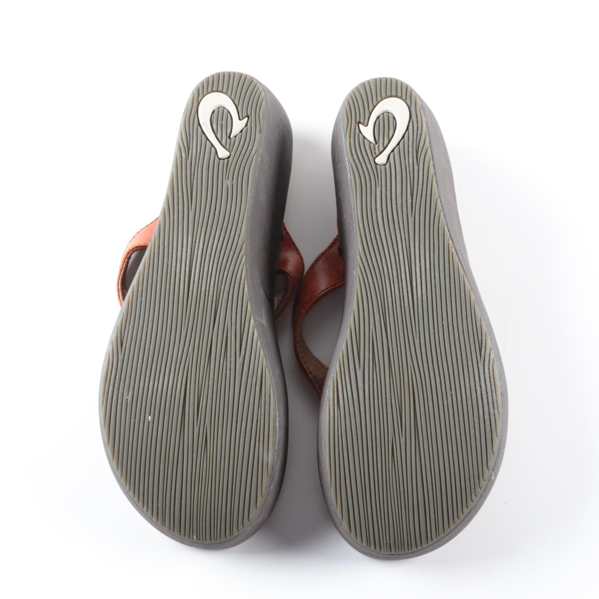 Olukai Women's Leather Wedge Thong Sandals