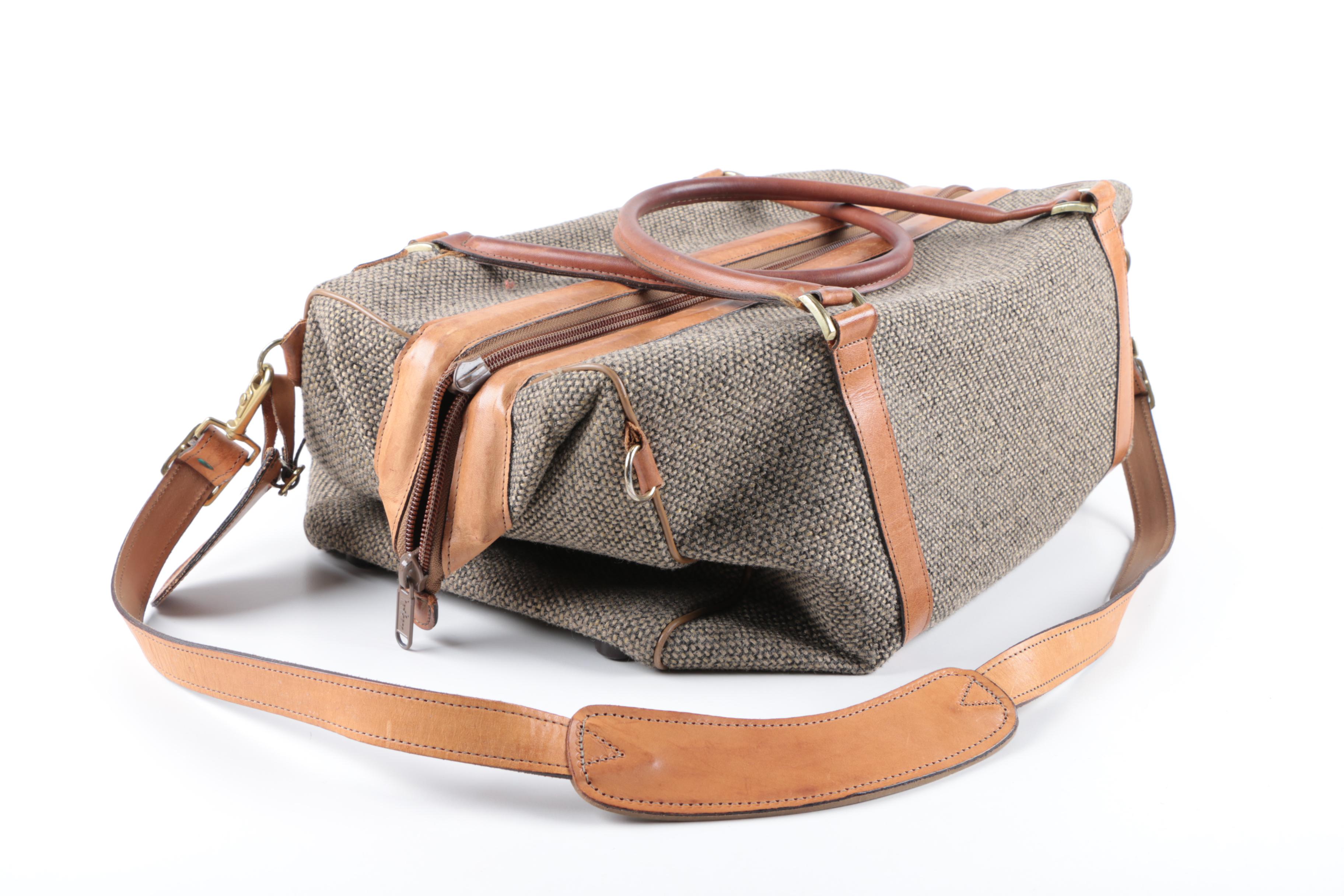 Vintage Hartmann Luggage Tweed and Leather Carry-On Duffel