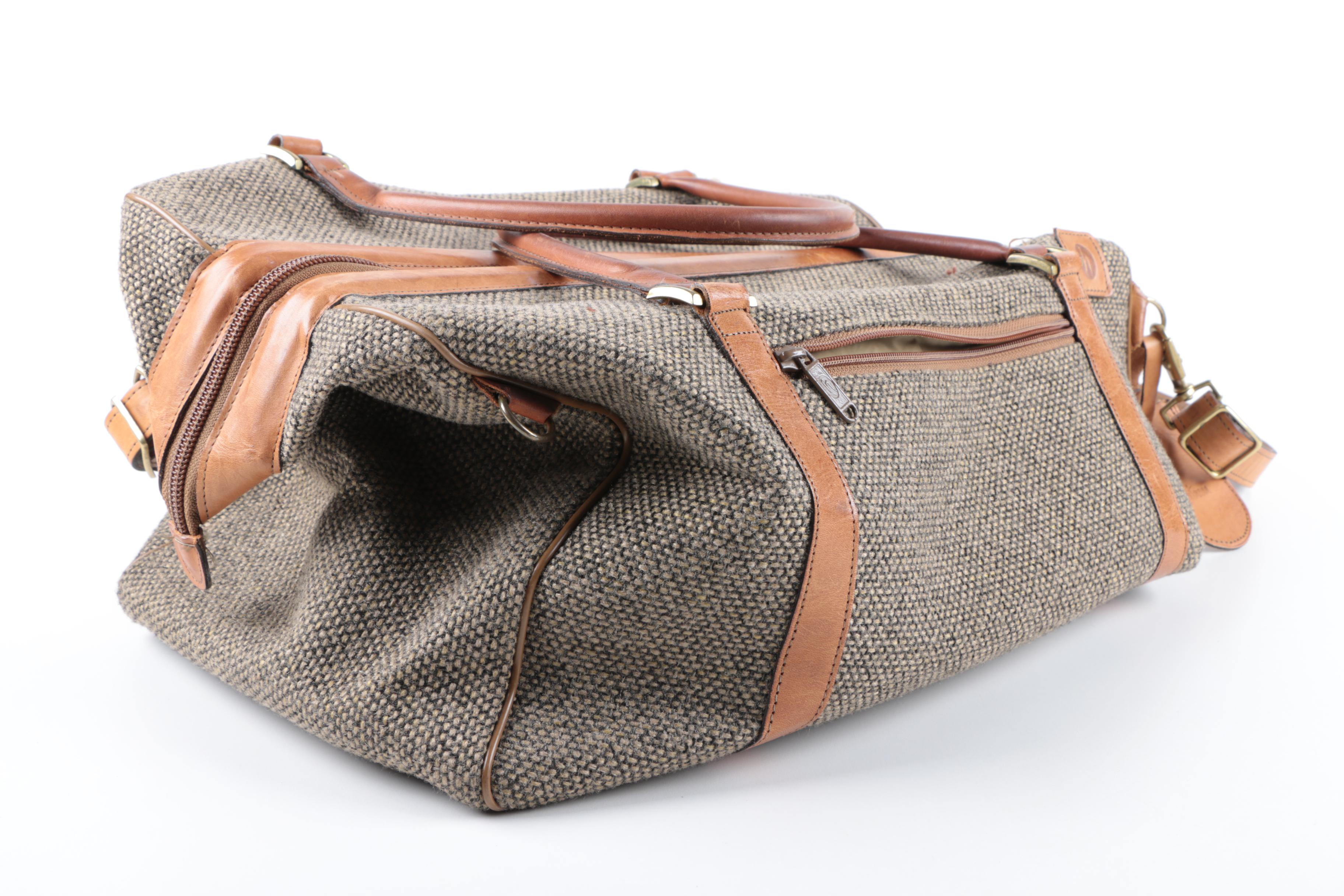 Vintage Hartmann Luggage Tweed and Leather Carry-On Duffel