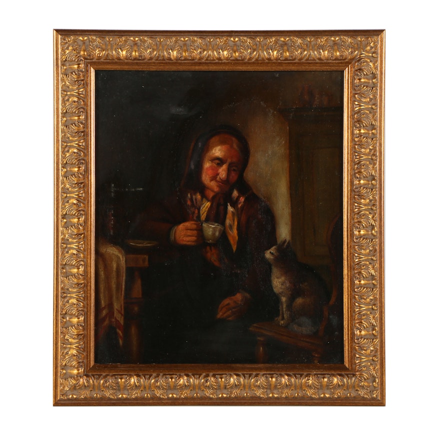 Late 19th Century Oil Painting of Genre Scene
