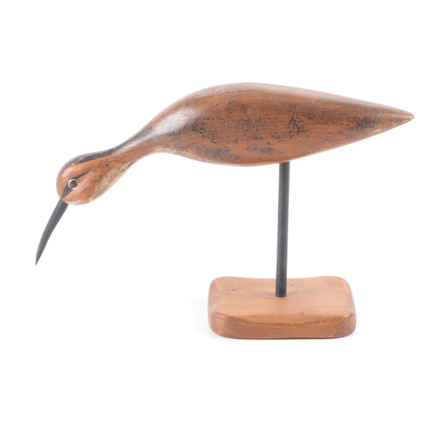 Signed Wooden Carved Bird on Stand by J.A.C.