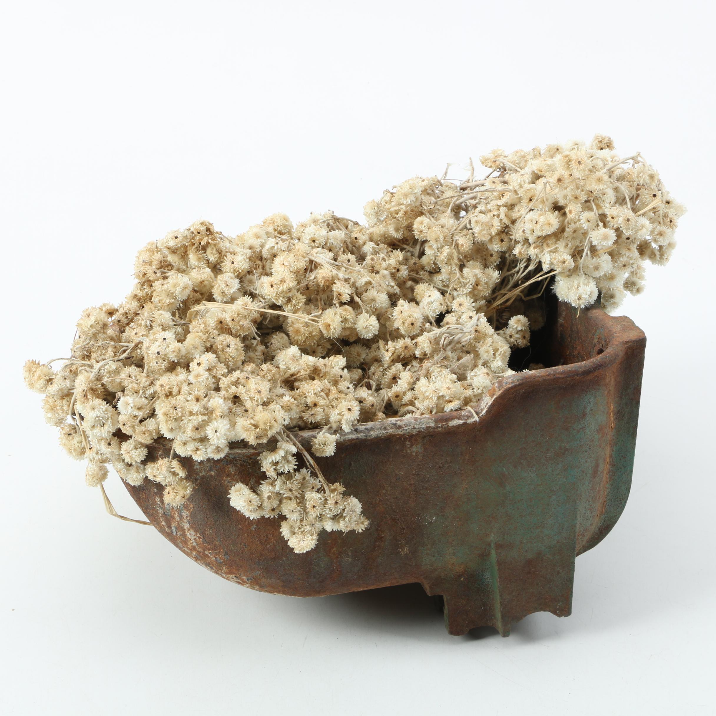 Vintage Repurposed Metal Planter with Artificial Flowers