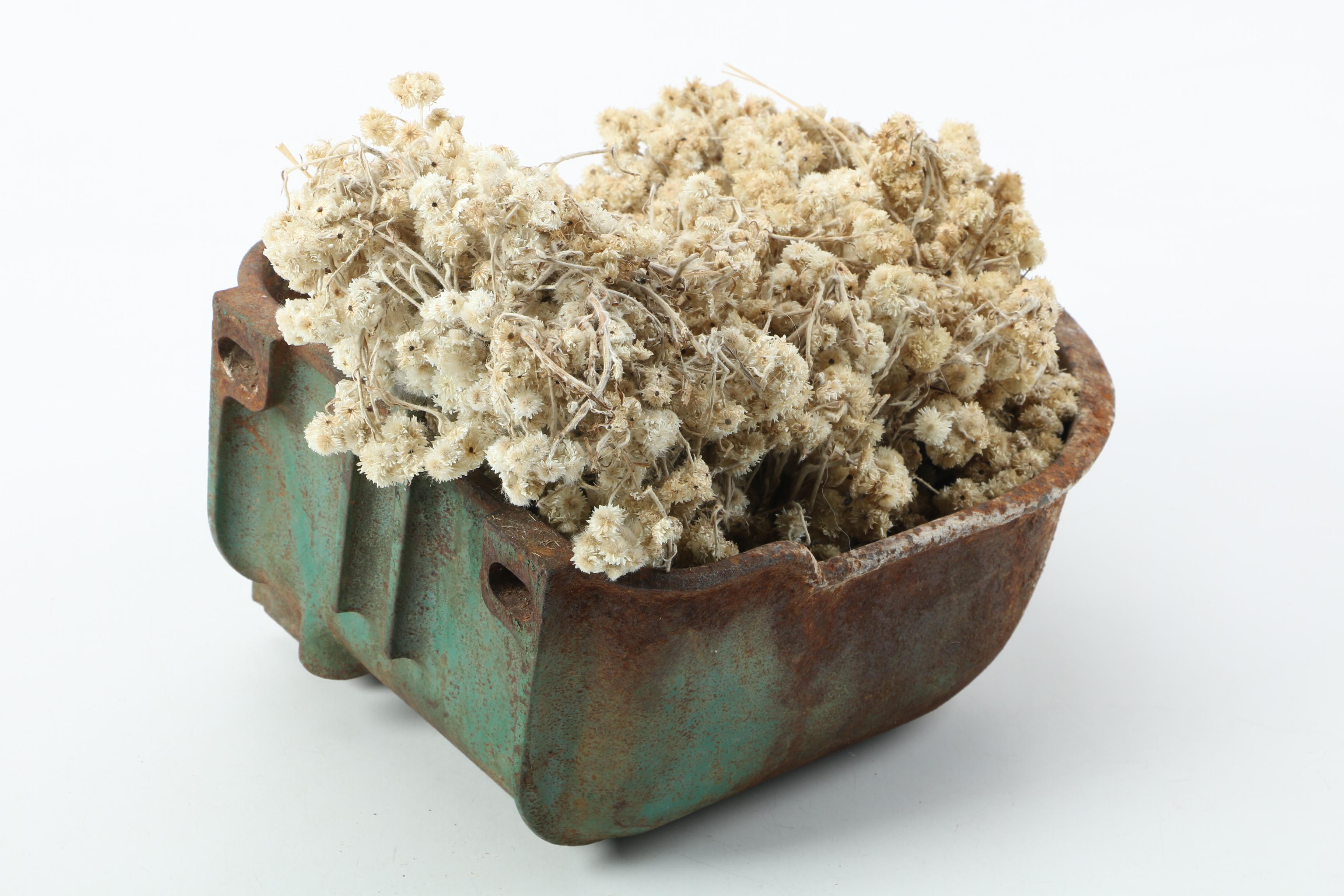 Vintage Repurposed Metal Planter with Artificial Flowers