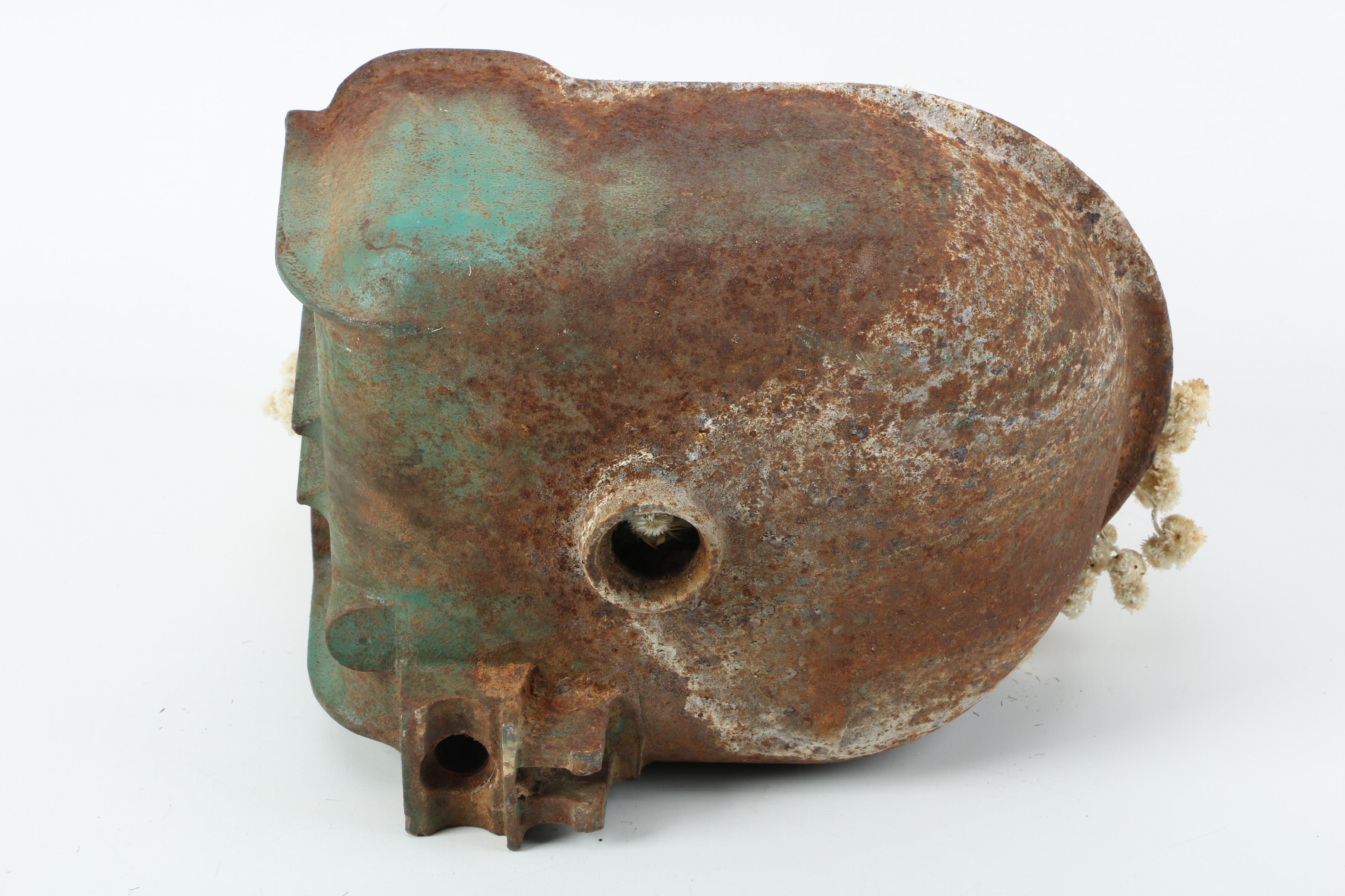 Vintage Repurposed Metal Planter with Artificial Flowers