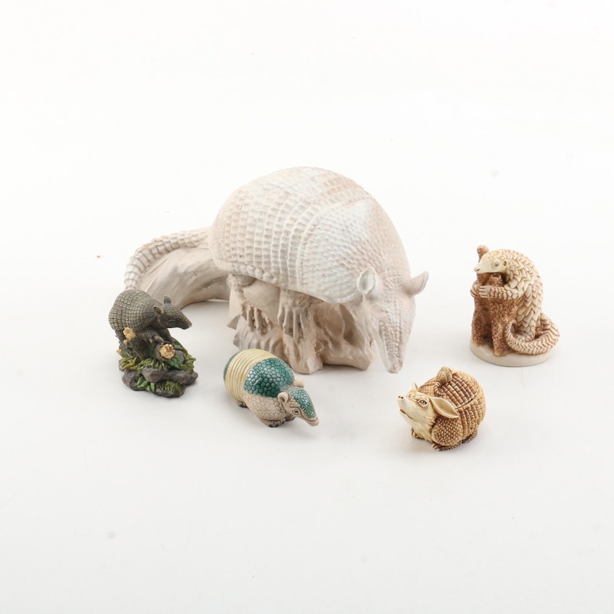 Resin and Ceramic Armadillo Figurines Featuring Harmony Kingdom "Baby on Board"