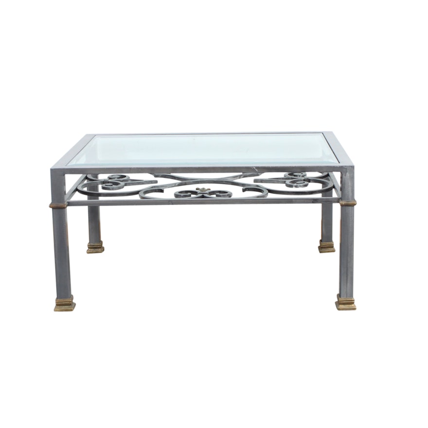 Ethan Allen Contemporary Glass Top Metal Coffee Table