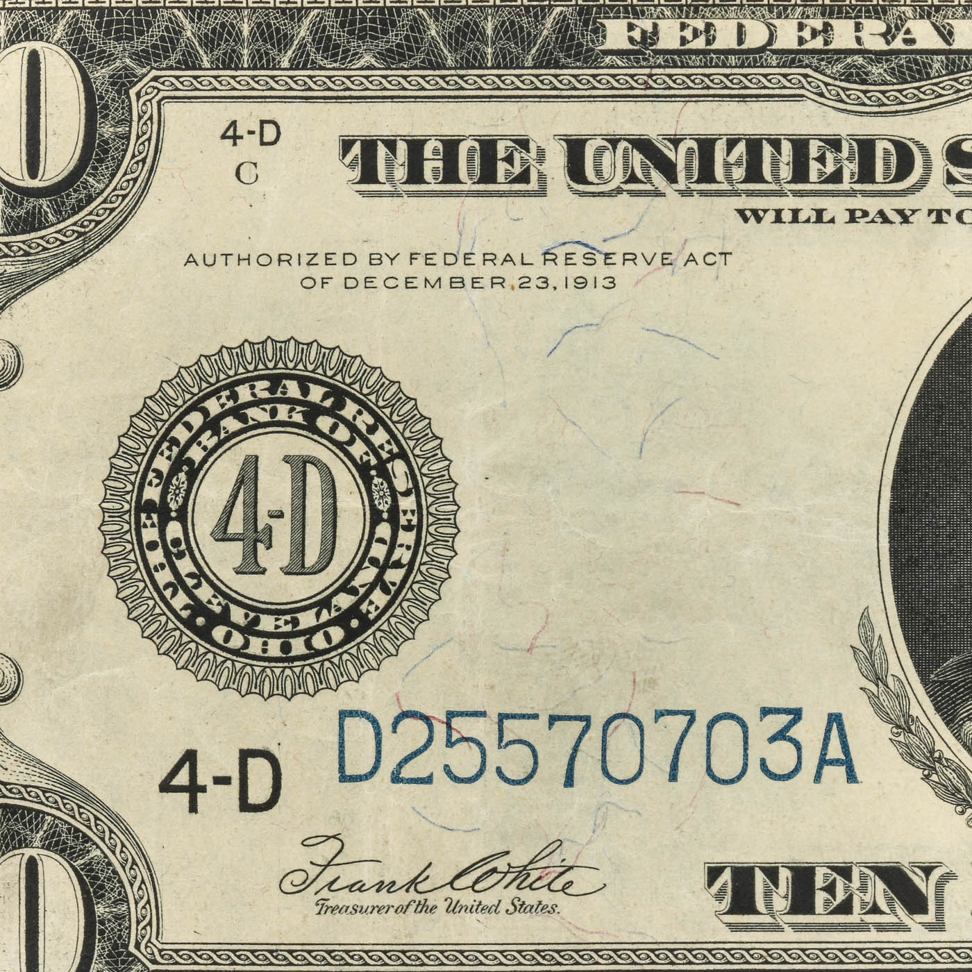 Series of 1914 Blue Seal Ten Dollar Federal Reserve Note