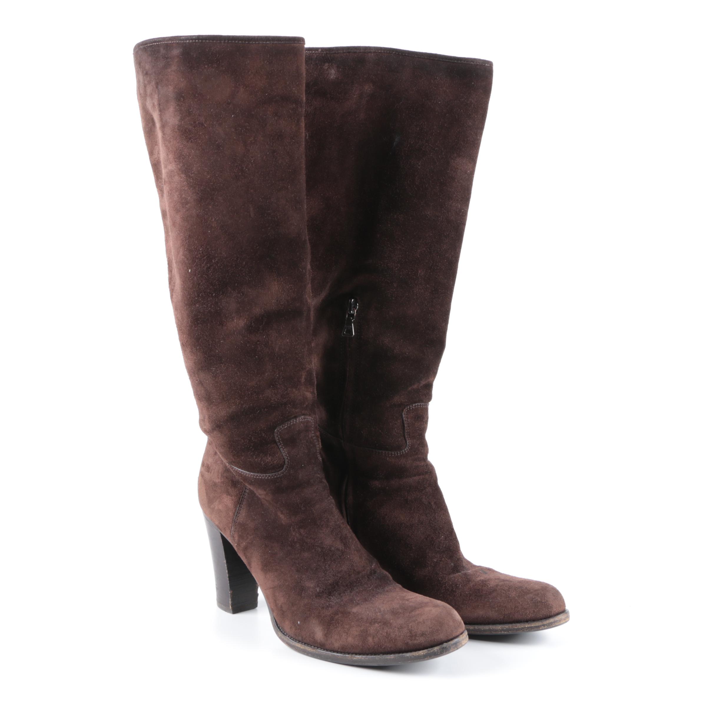 Prada Brown Suede High Heel Boots