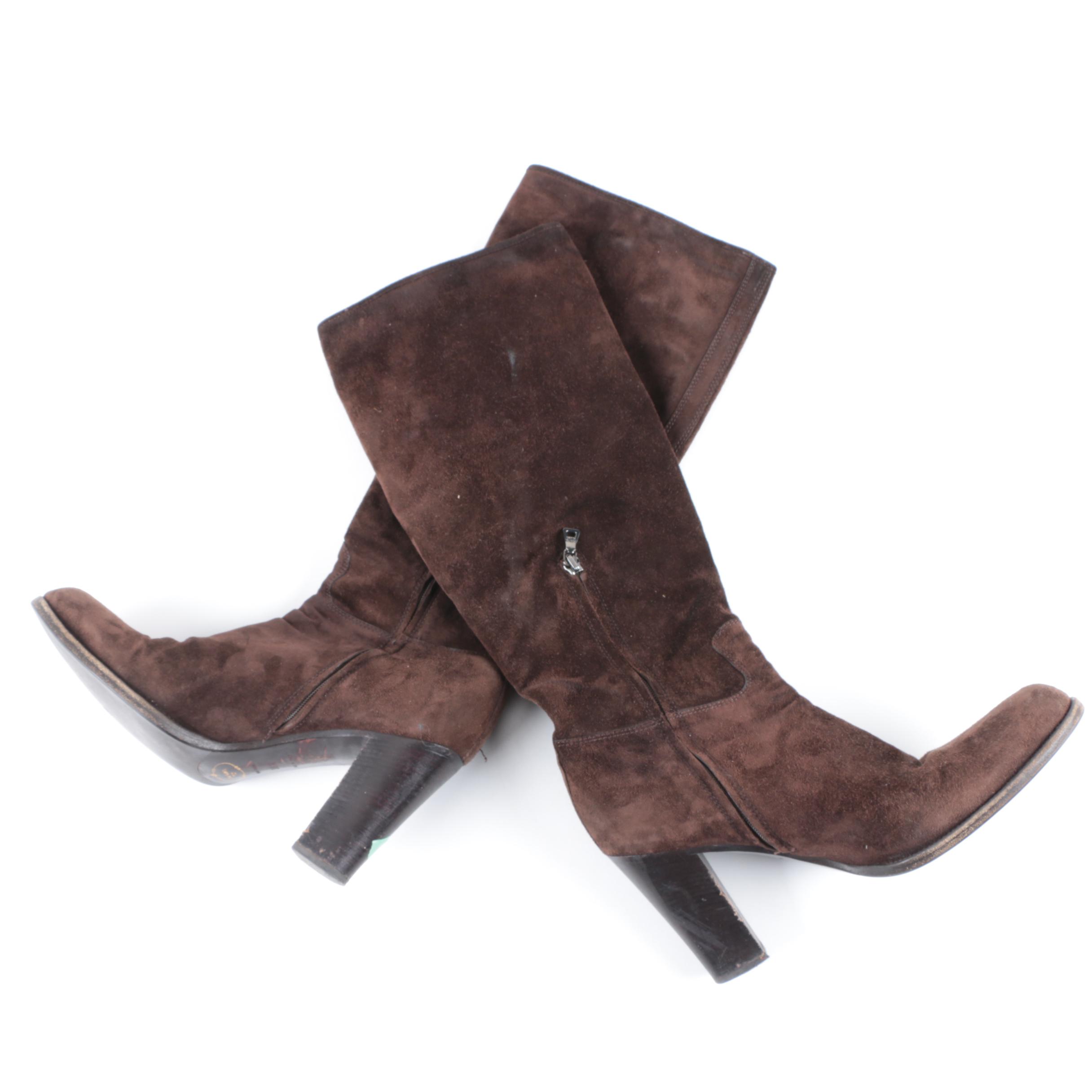 Prada Brown Suede High Heel Boots