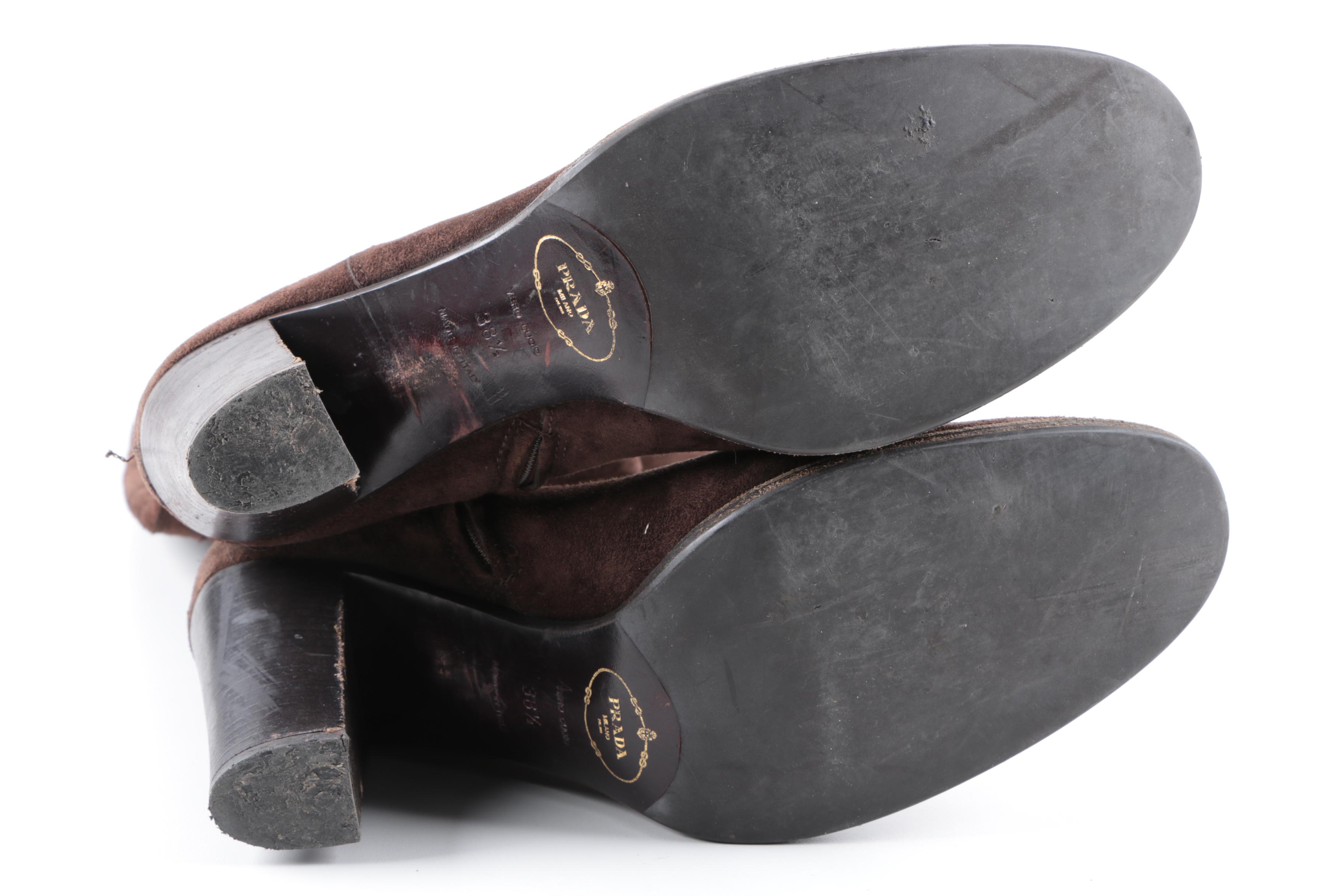 Prada Brown Suede High Heel Boots