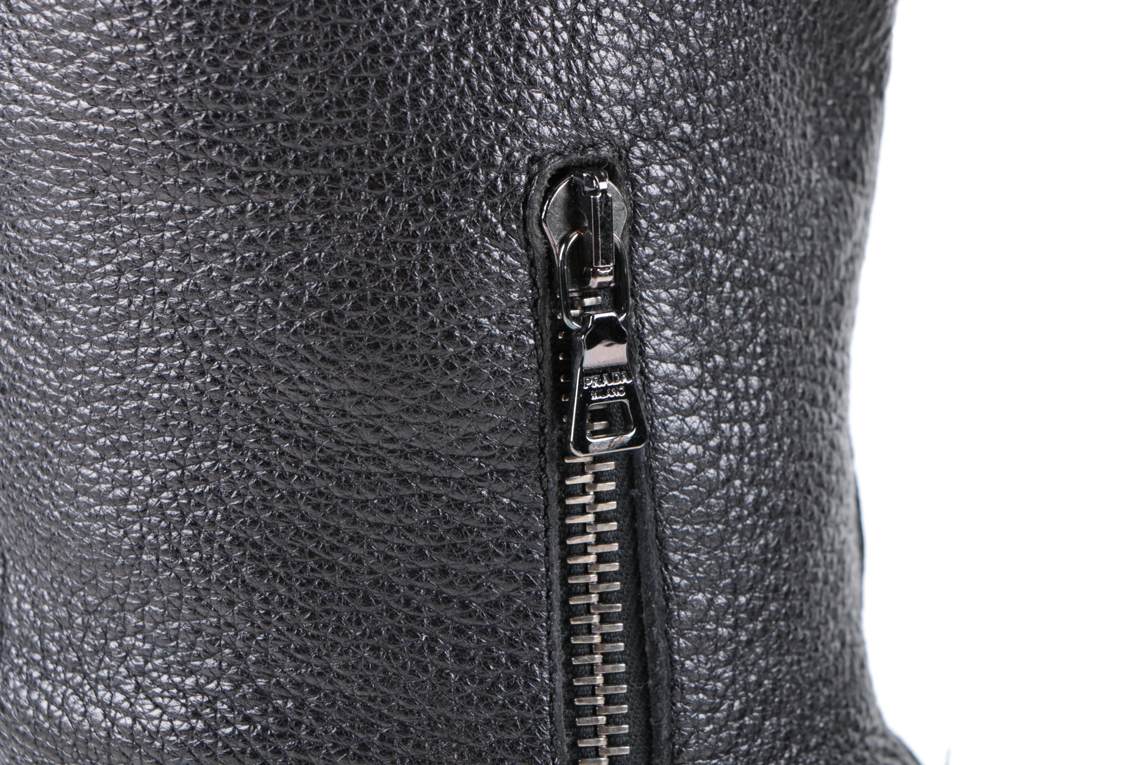 Prada Black Pebbled Leather Knee-High Boots