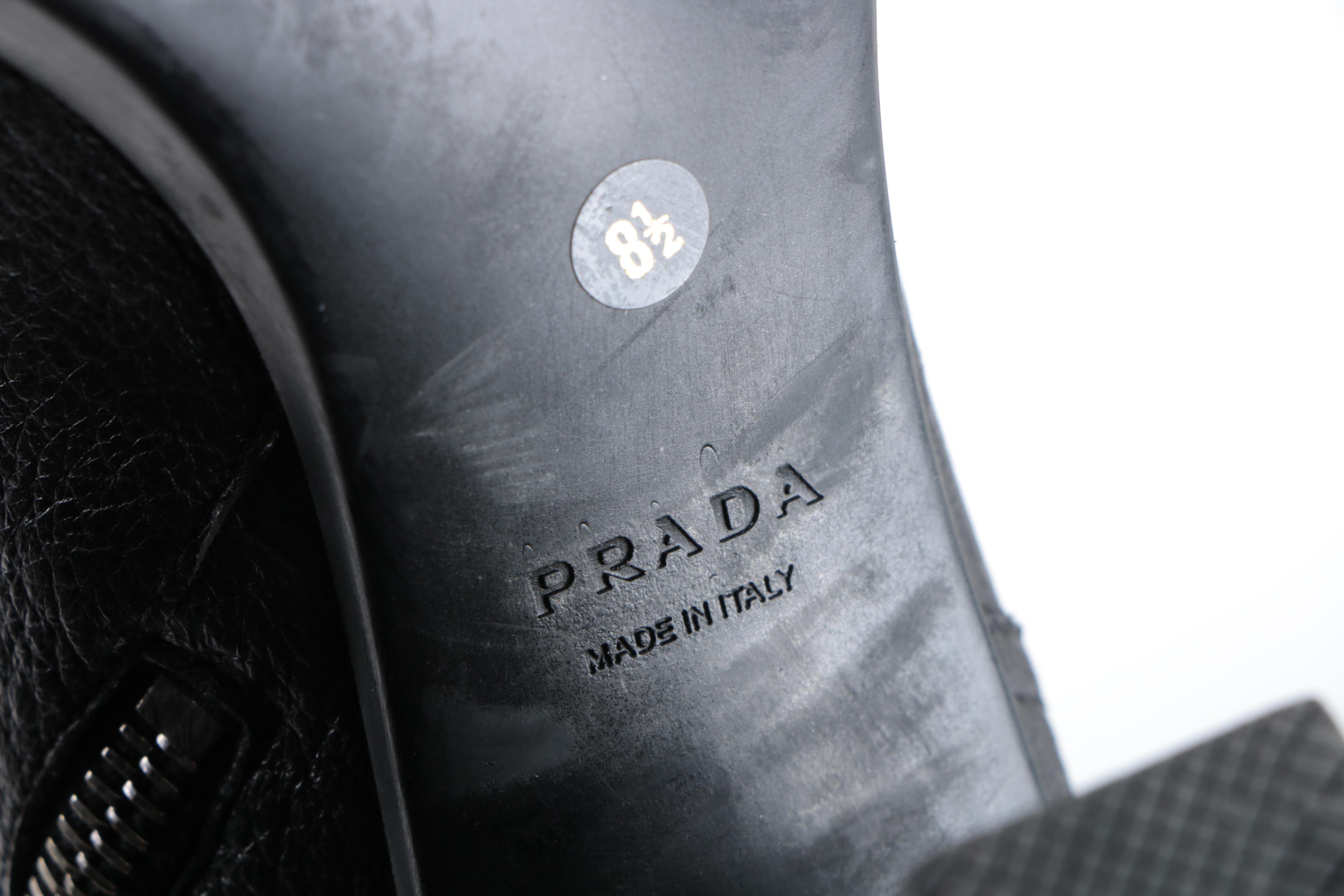Prada Black Pebbled Leather Knee-High Boots