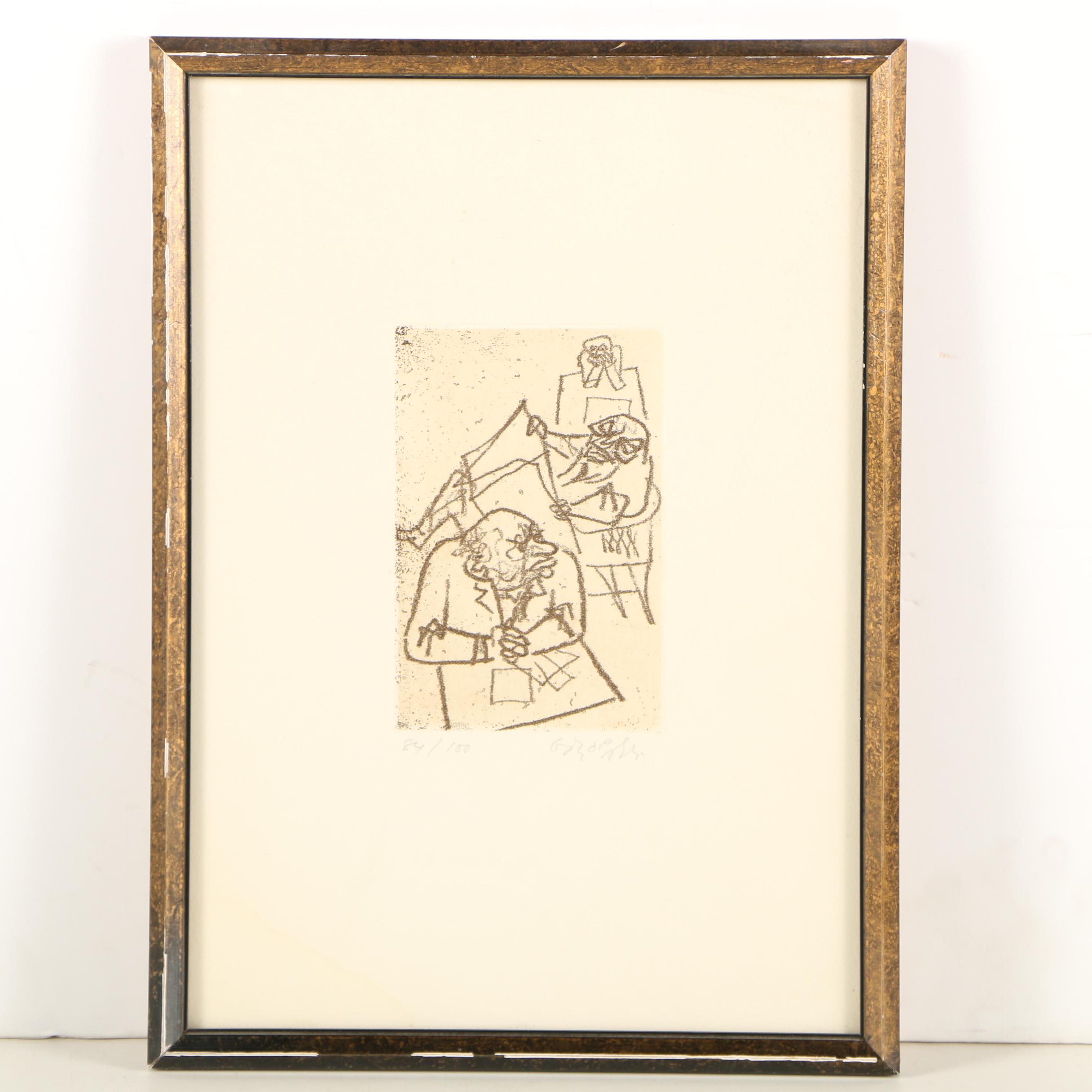 William Gropper Limited Edition Etchings "Cloak Room" and "For The Record"