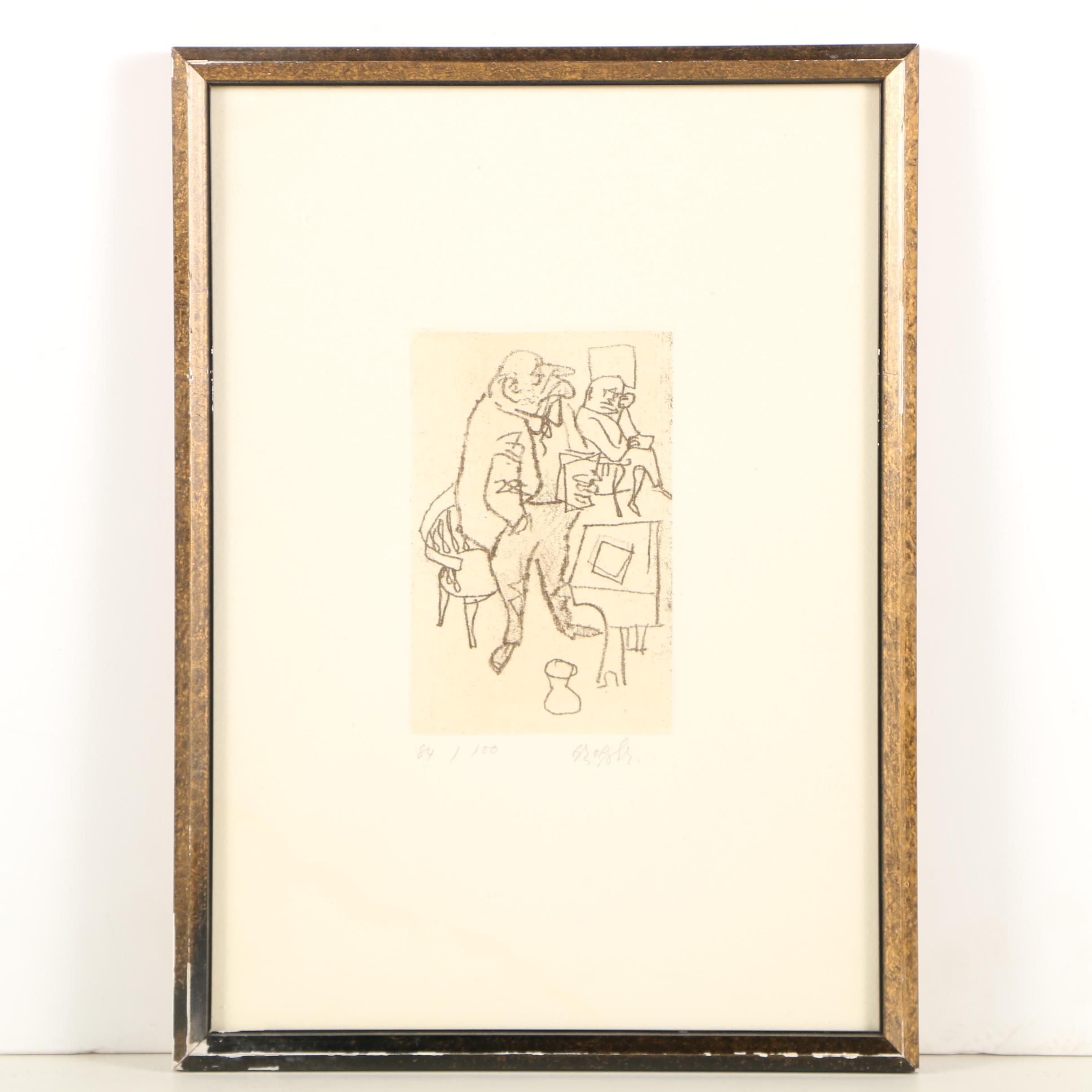William Gropper Limited Edition Etchings "Cloak Room" and "For The Record"