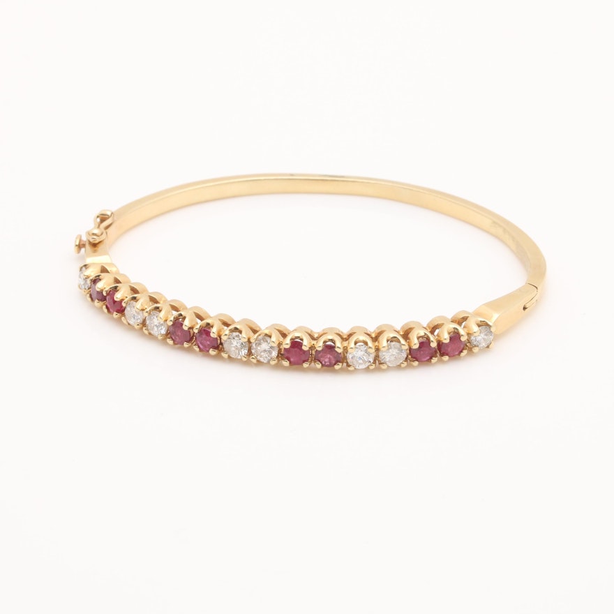 14K Yellow Gold Ruby and 1.50 CTW Diamond Bracelet