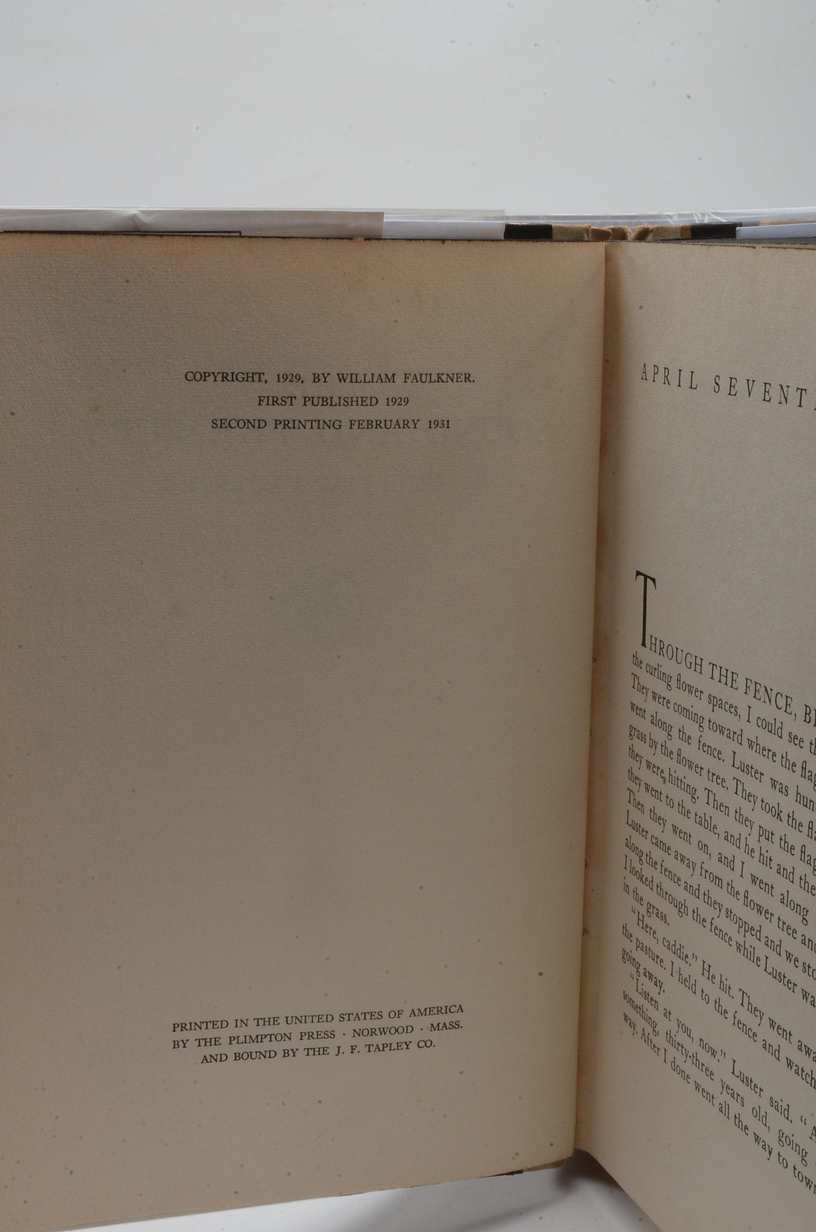 1931 Second Printing "The Sound and the Fury" by William Faulkner