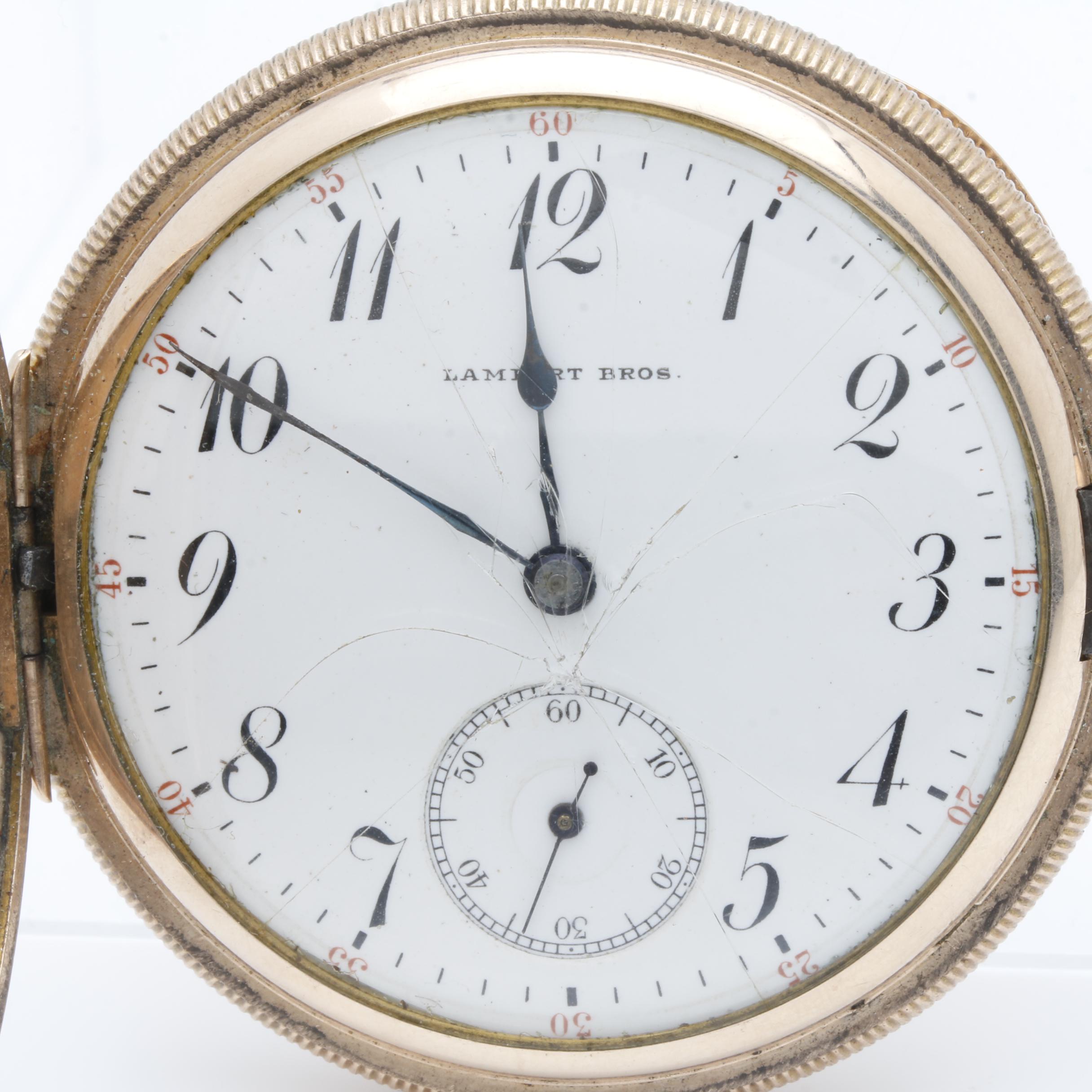 Antique Lambert Bros. Gold Tone Open Face Pocket Watch